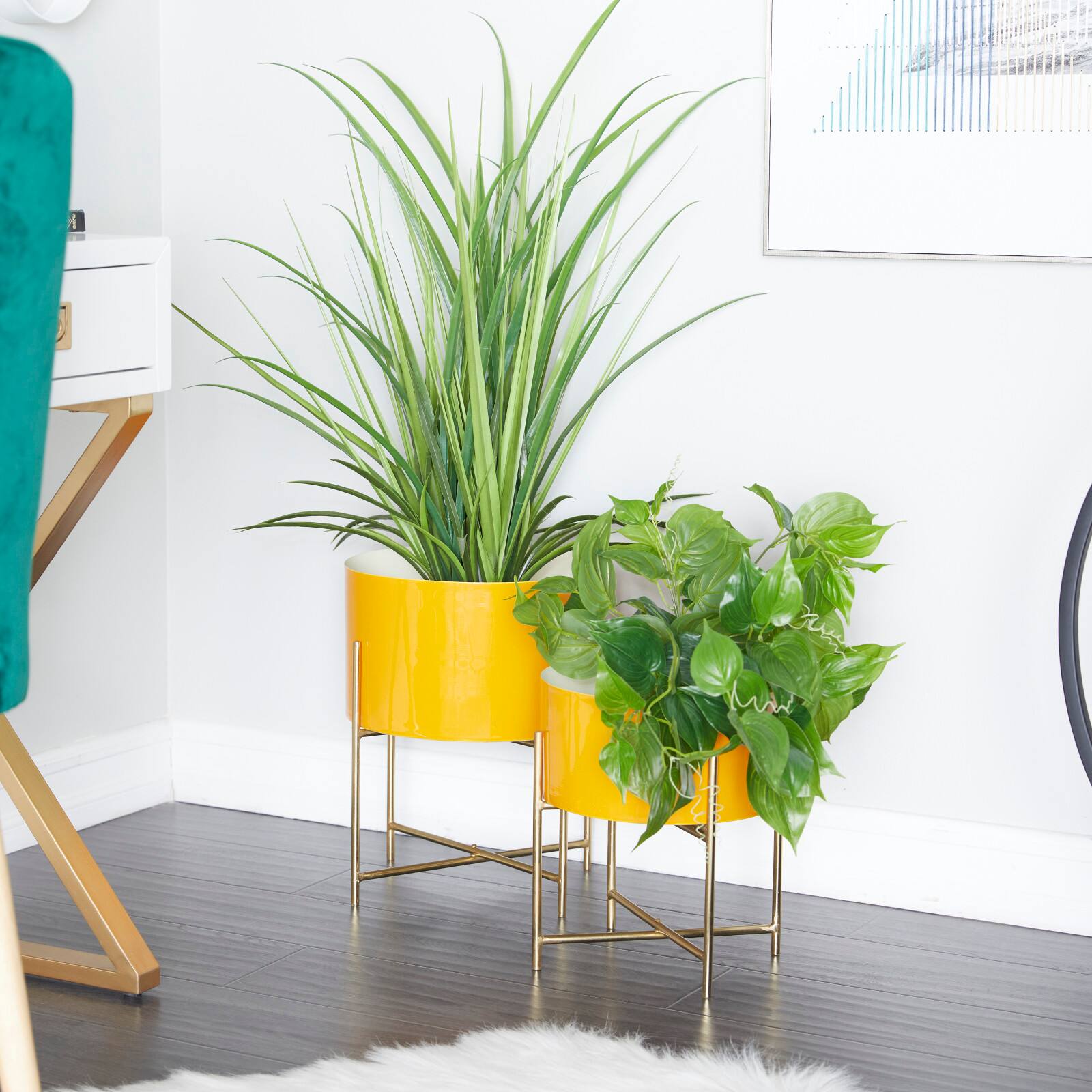 Yellow Modern Planter, Set of 2" 15", 12"