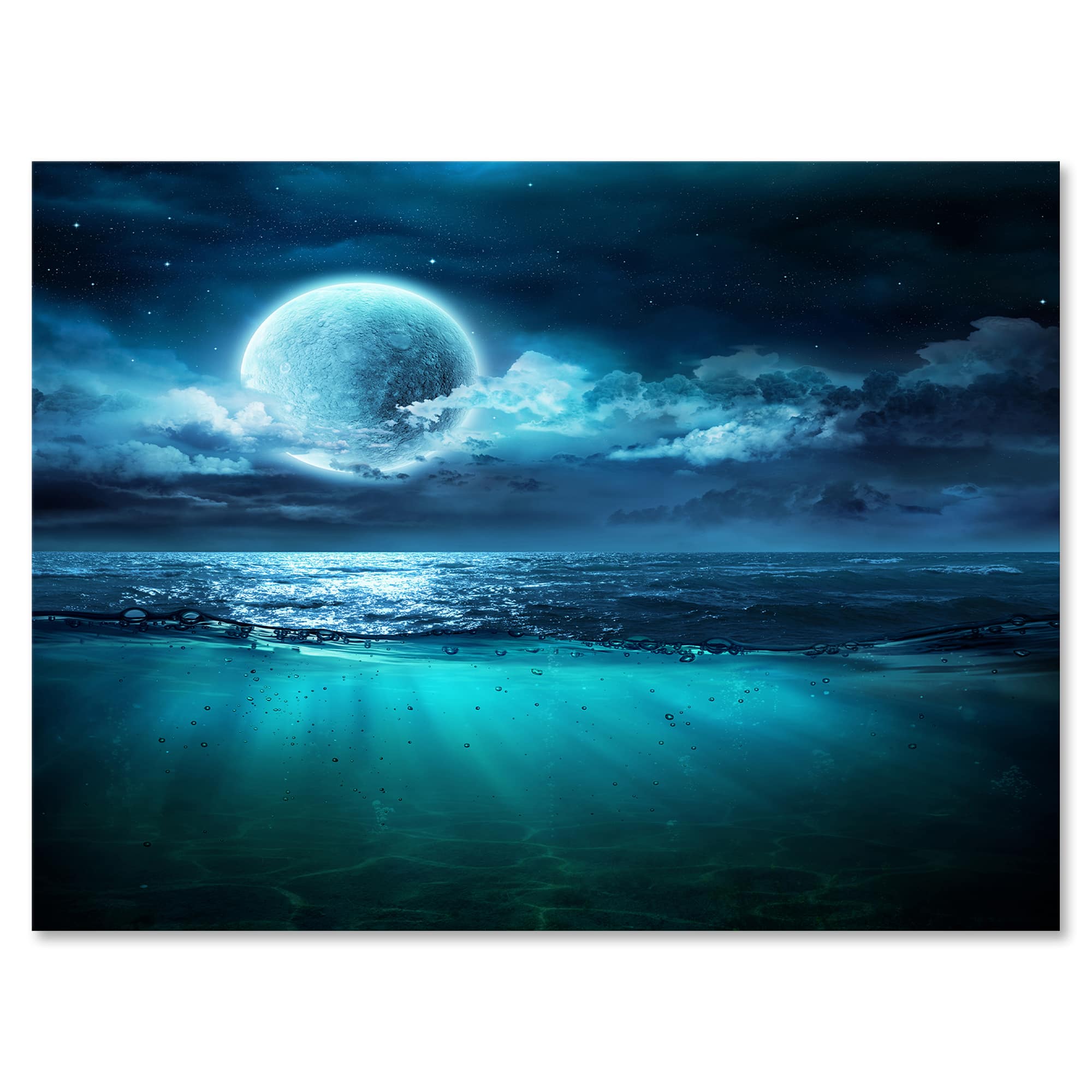 Designart - Romantic Moon Over Deep Blue Sea II - Nautical & Coastal Canvas Wall Art Print