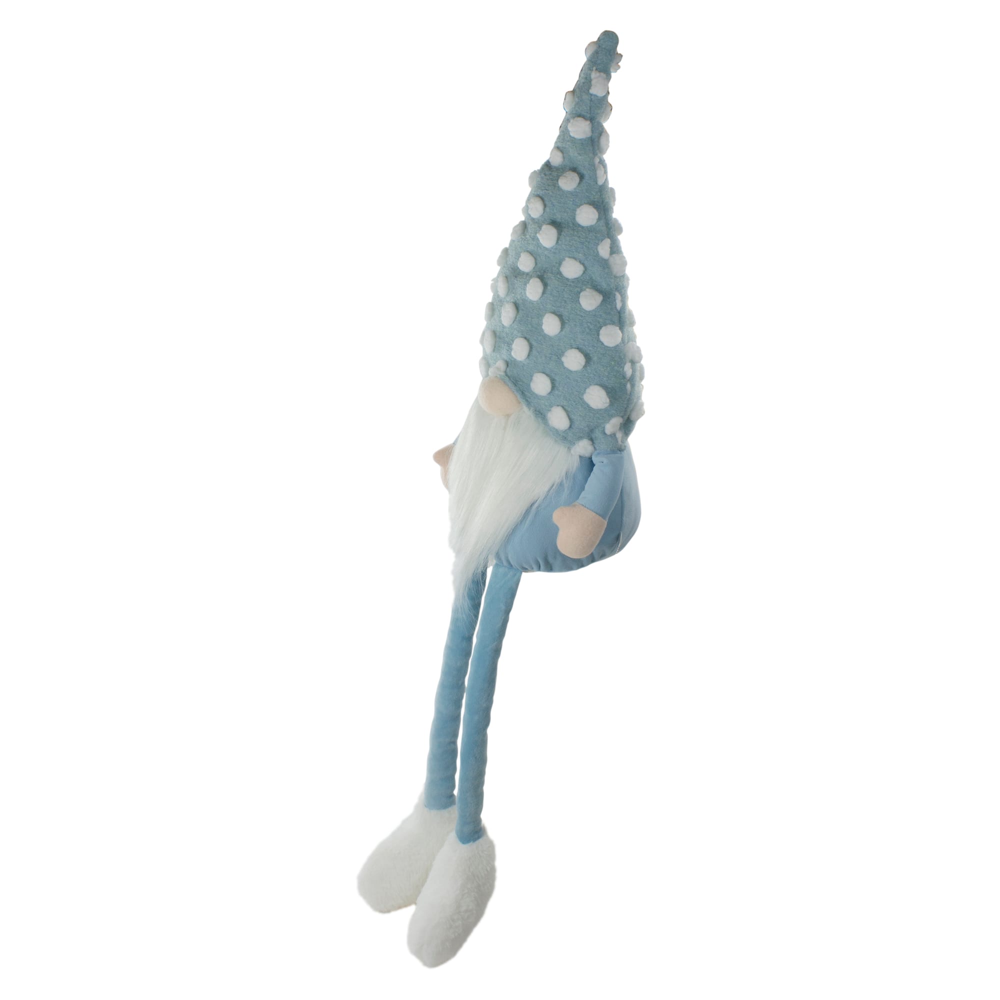 34" Blue & White Sitting Spring Gnome with Polka Dot Hat Figure