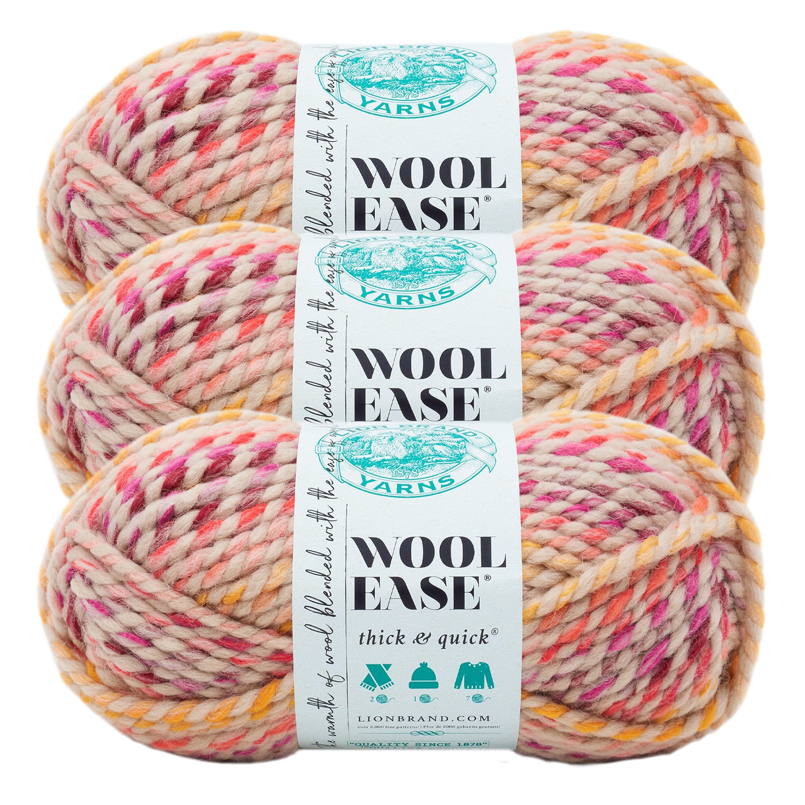 3 Pack Lion Brand® Wool-Ease® Thick & Quick® Prints & Stripes Yarn