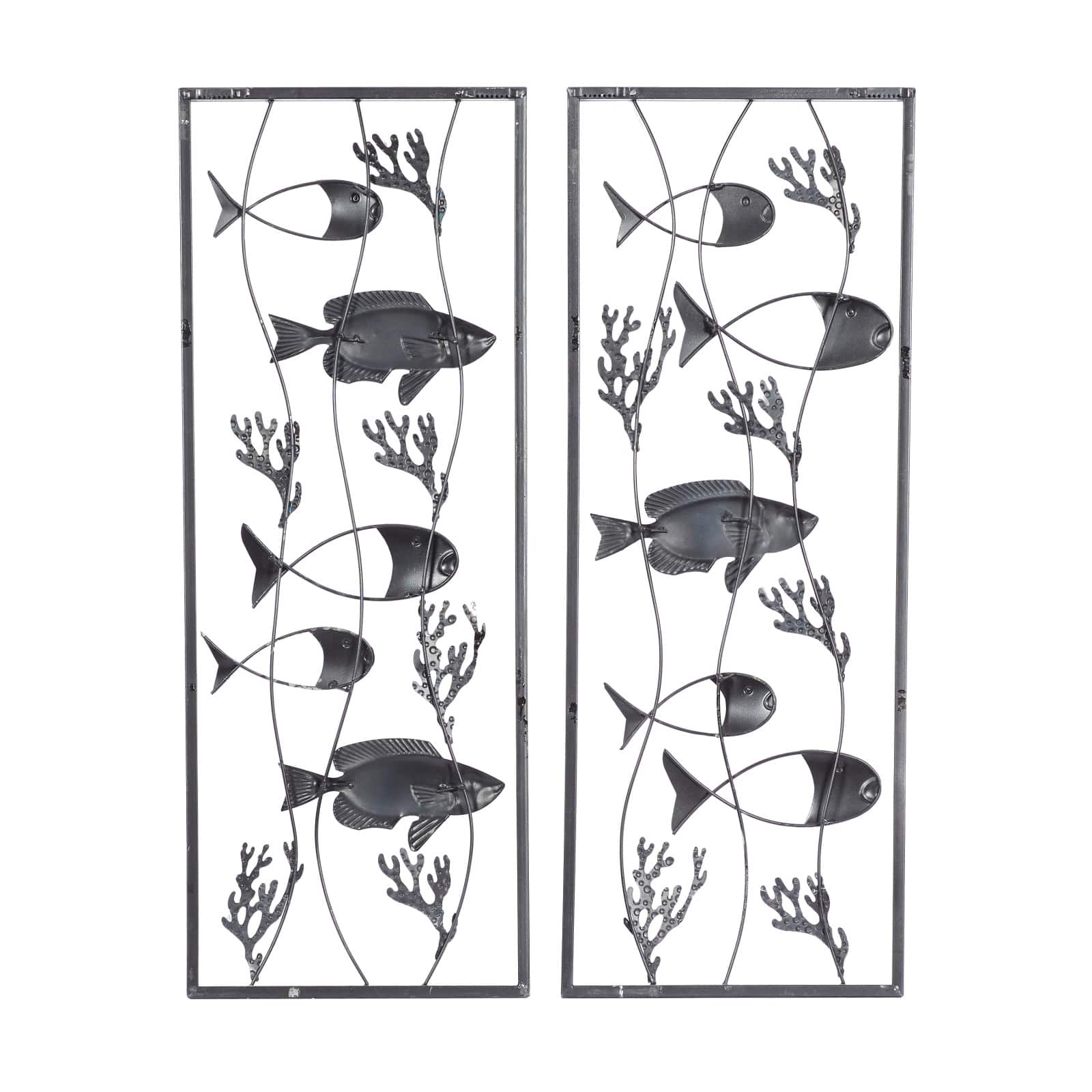 Set of 2 Blue Metal Coastal Fish Wall Decor, 11" x 29"