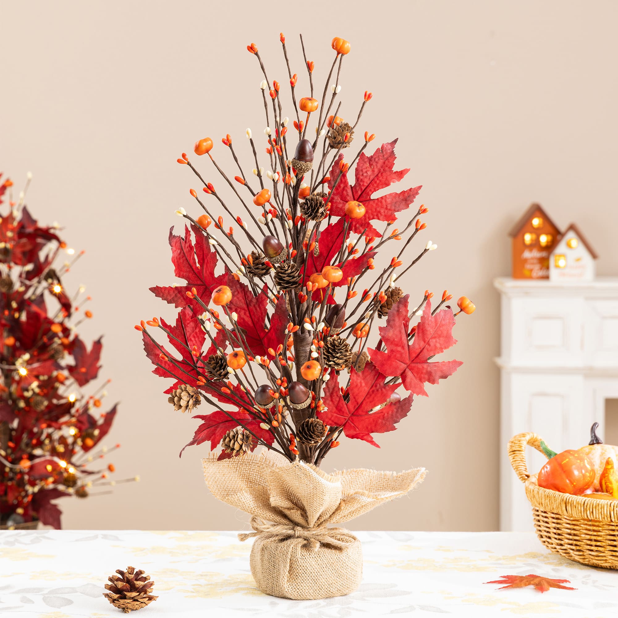 Glitzhome® 21" Fall Burgundy Leaves Table Tree