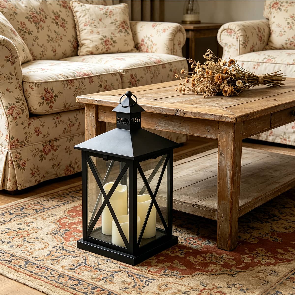 19" Black Lantern with 3 LED Candles by Ashland®