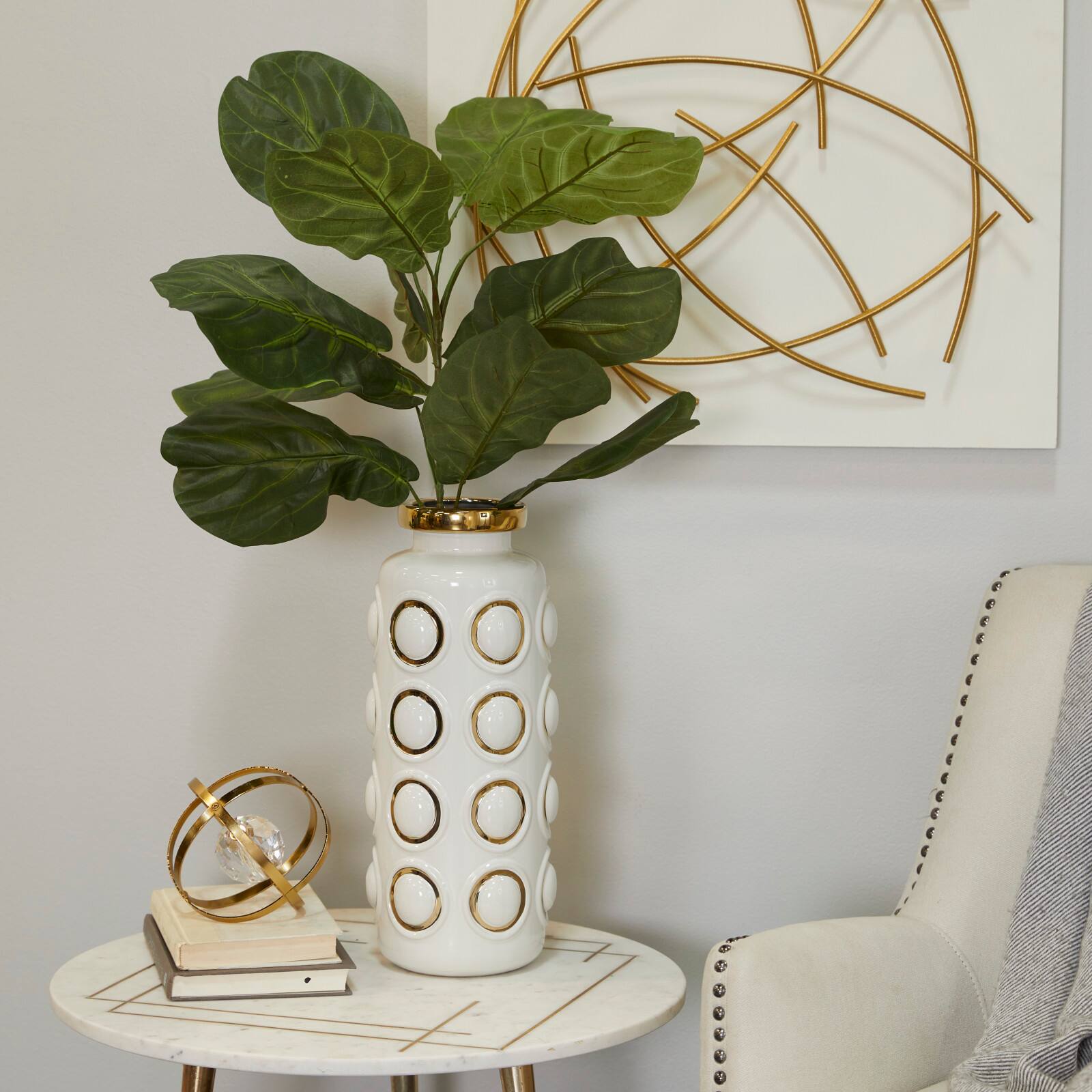 White Stoneware Contemporary Vase, 16" x 6" x 7"