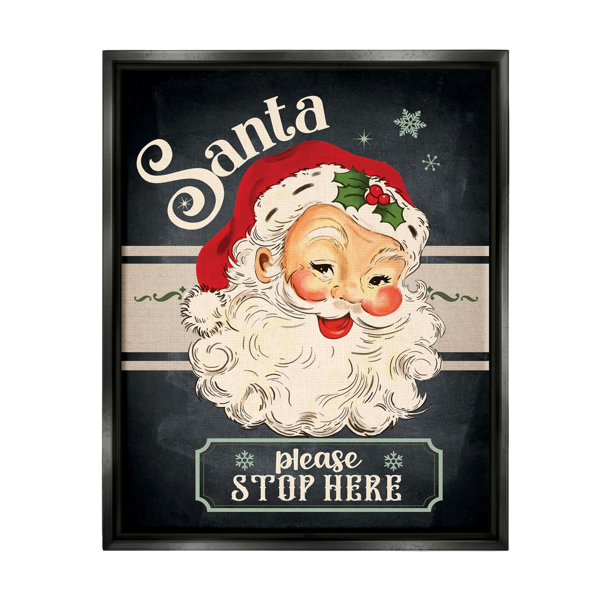 Stupell Industries Santa Please Stop Here Vintage Smiling Framed Floater Canvas Wall Art