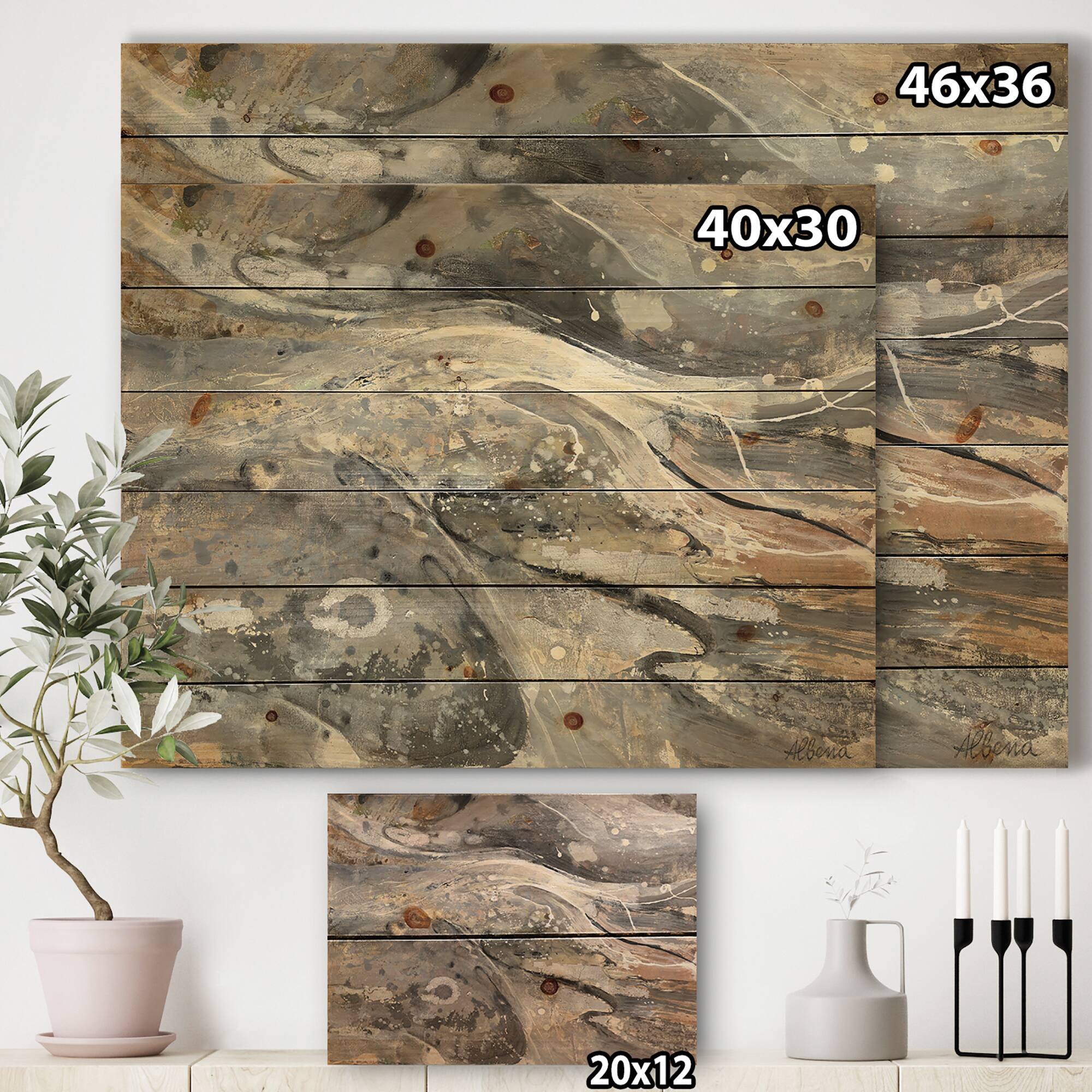 Designart - Fire and Ice Minerals VI - Modern & Contemporary Print on Natural Pine Wood
