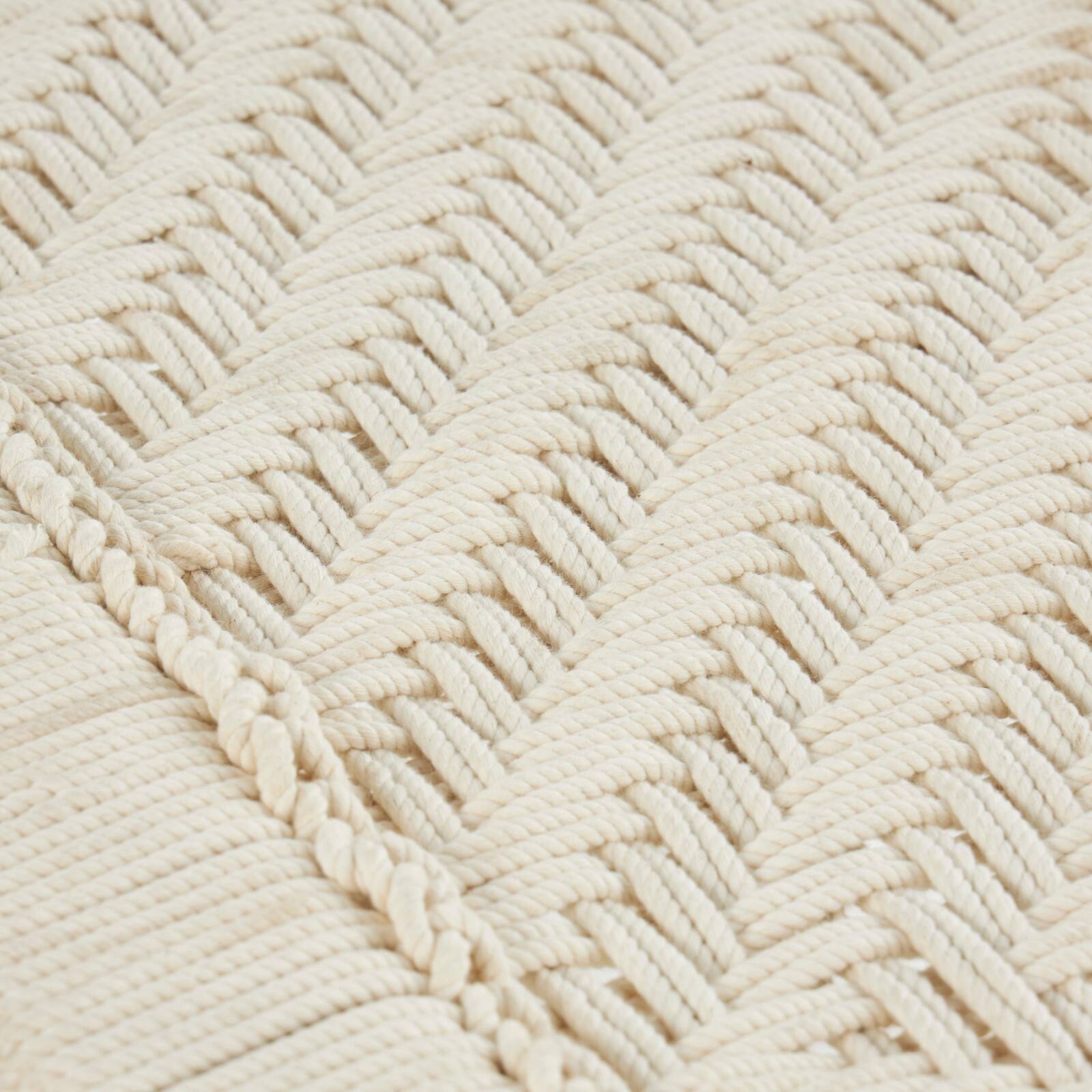 Beige Cotton Handmade Woven Chevron Bench with Mango Wood Legs