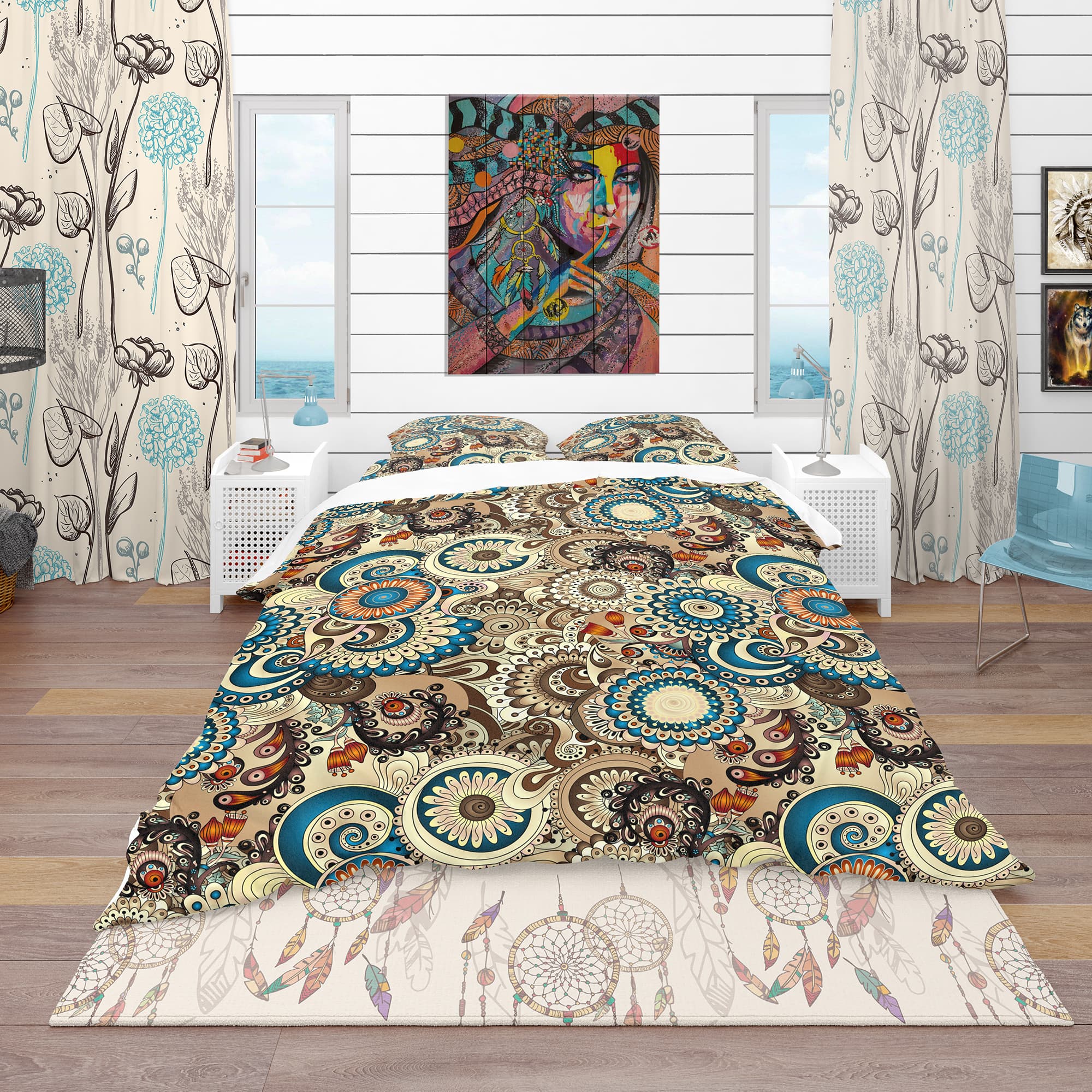 Designart 'Floral Pattern with Doodles & Cucumbers' Bohemian & Eclectic Bedding Set