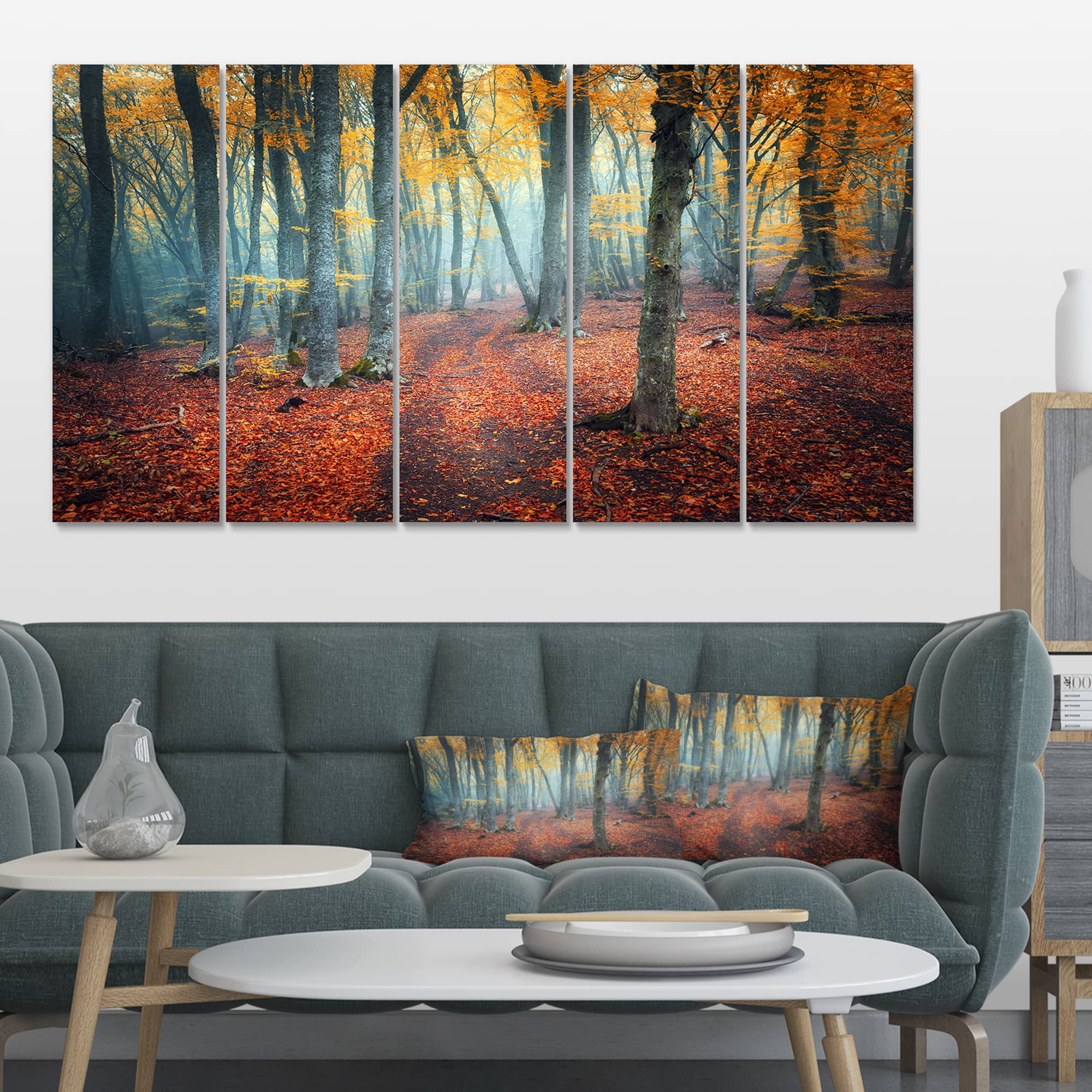 Designart - Red and Yellow Autumn Forest - Landscape Photography Canvas Print