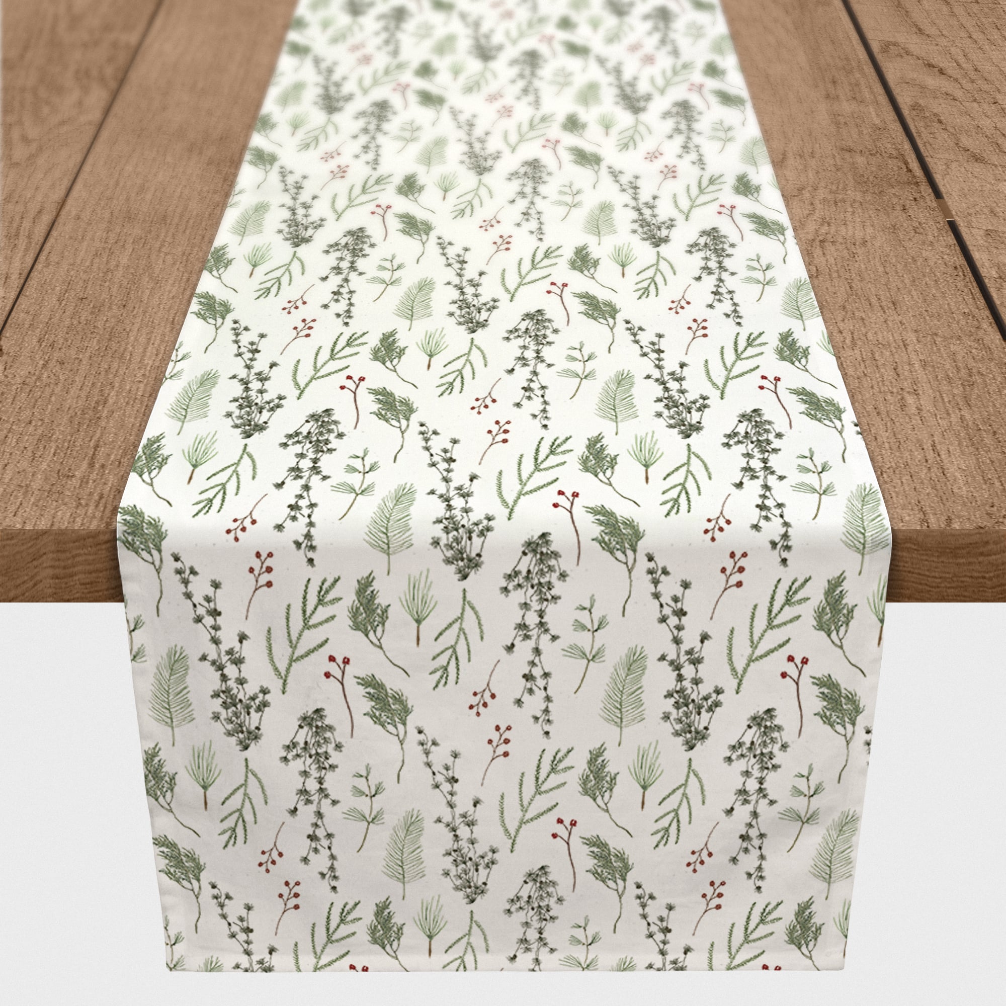72" Pine Greenery Cotton Twill Runner