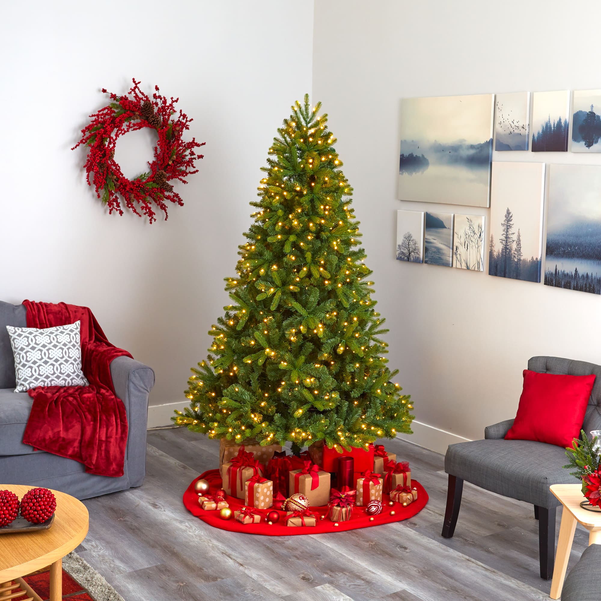 7ft. Pre-Lit New Haven Spruce Artificial Christmas Tree, Clear LED Lights