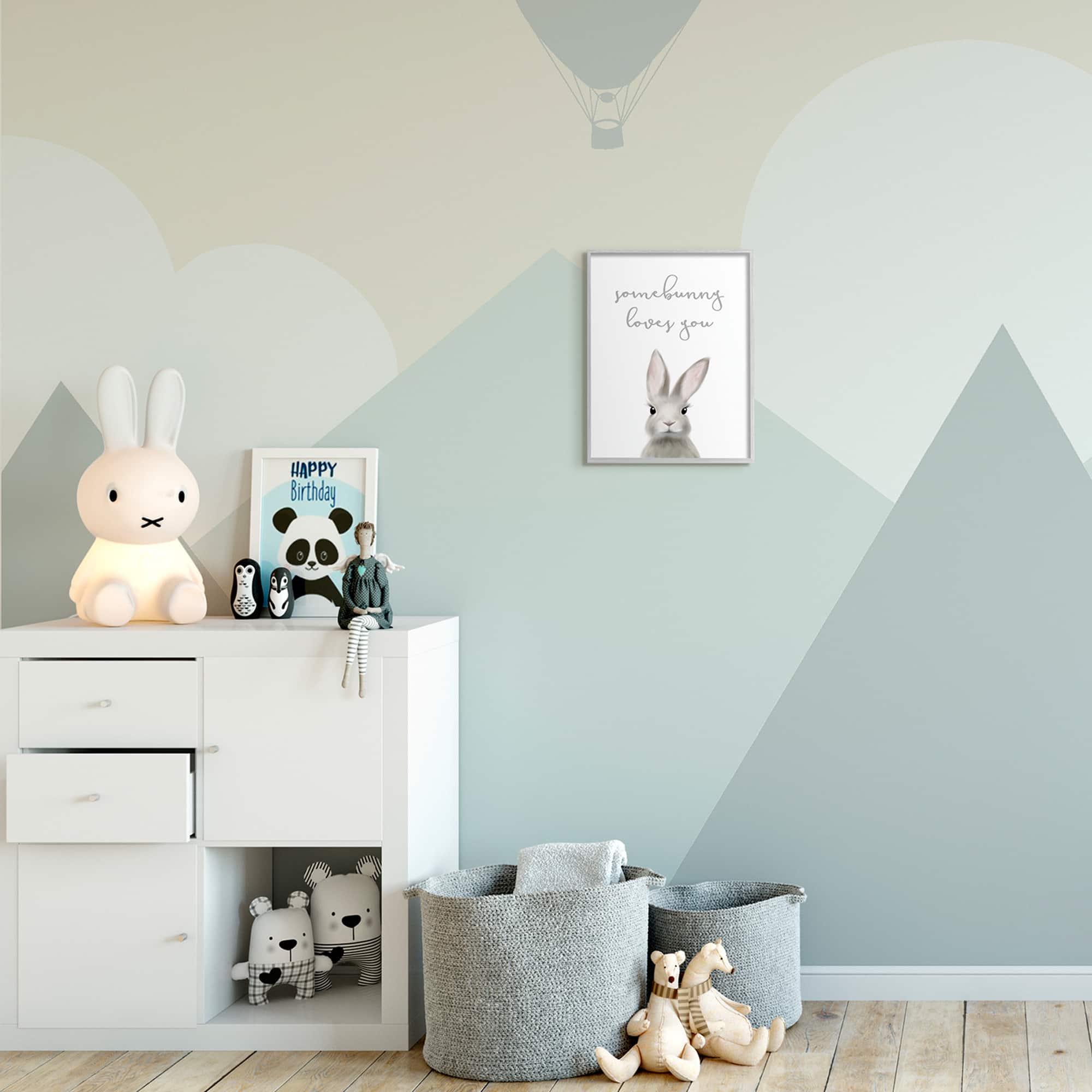 Stupell Industries Somebunny Loves You Quote Grey Rabbit Animal Pun in Gray Frame Wall Art