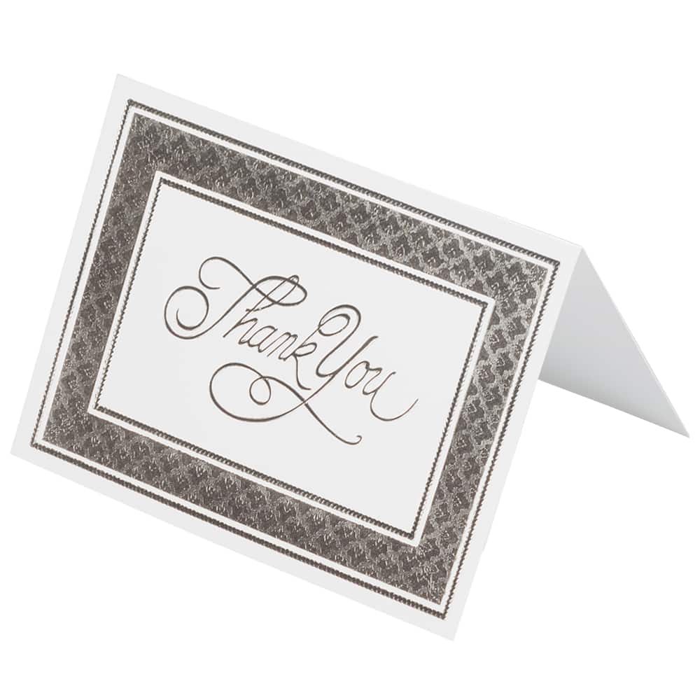 JAM Paper 4.875" x 3.375" Bright White with Silver Border Thank You Cards & Envelopes Set