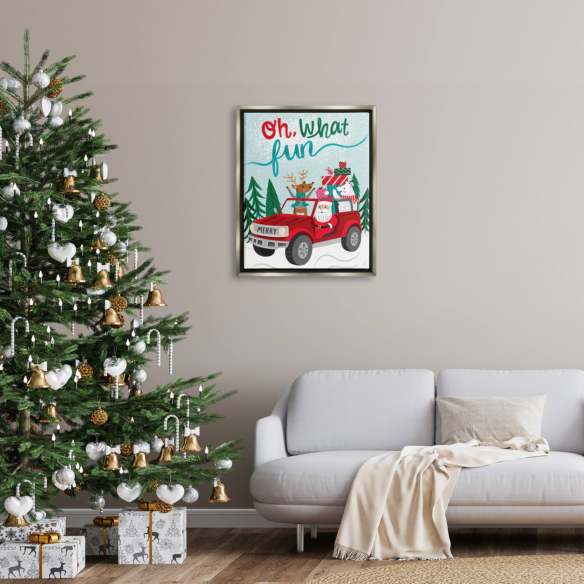 Stupell Industries Oh What Fun Santa Driving Gifts Framed Floater Canvas Wall Art