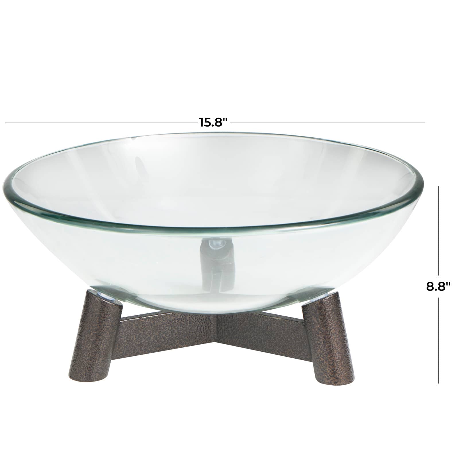 9" Clear Glass Serving Bowl with Bronze Hammered Y-Shaped Stand