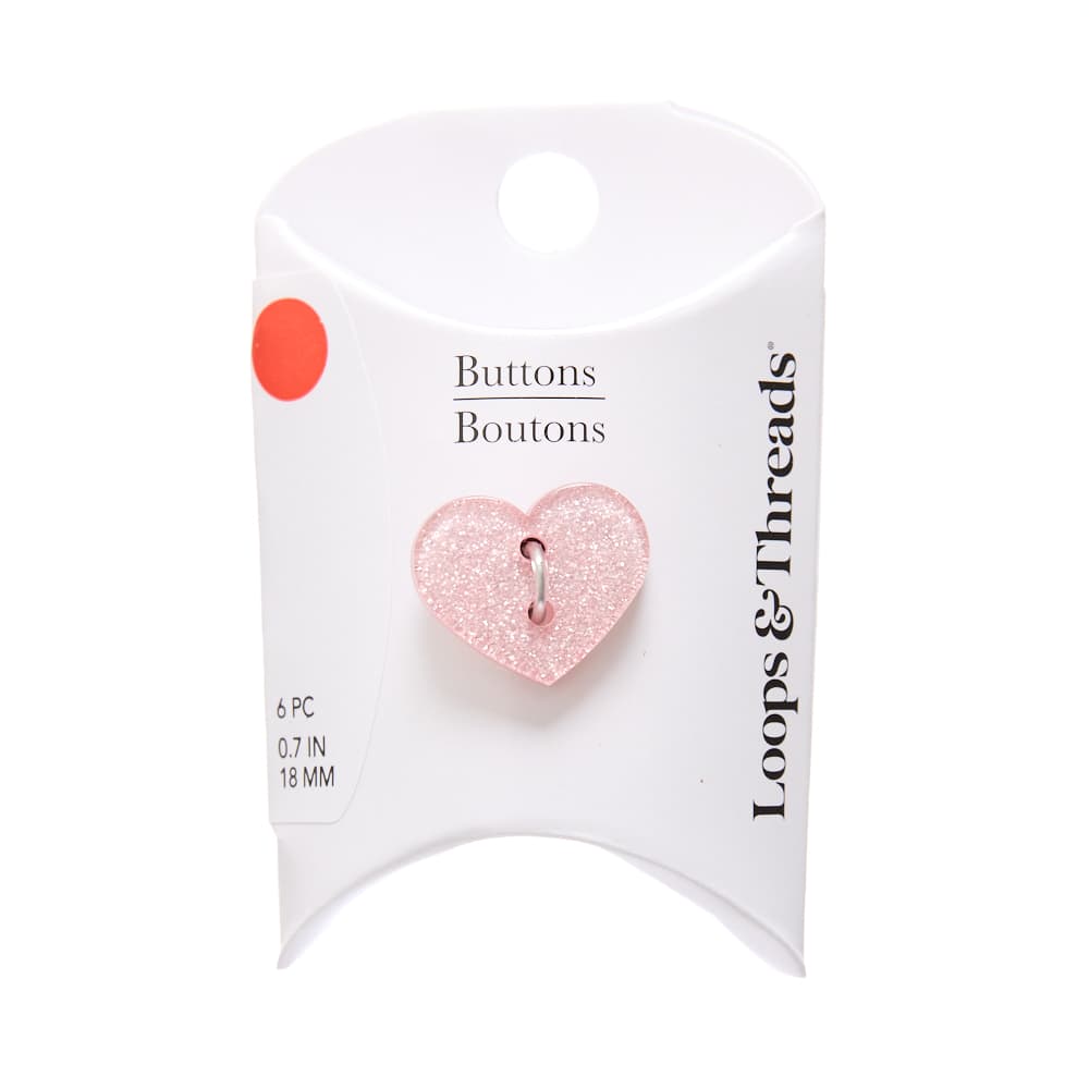 18mm Pink Glitter Heart Buttons, 6ct. by Loops & Threads®