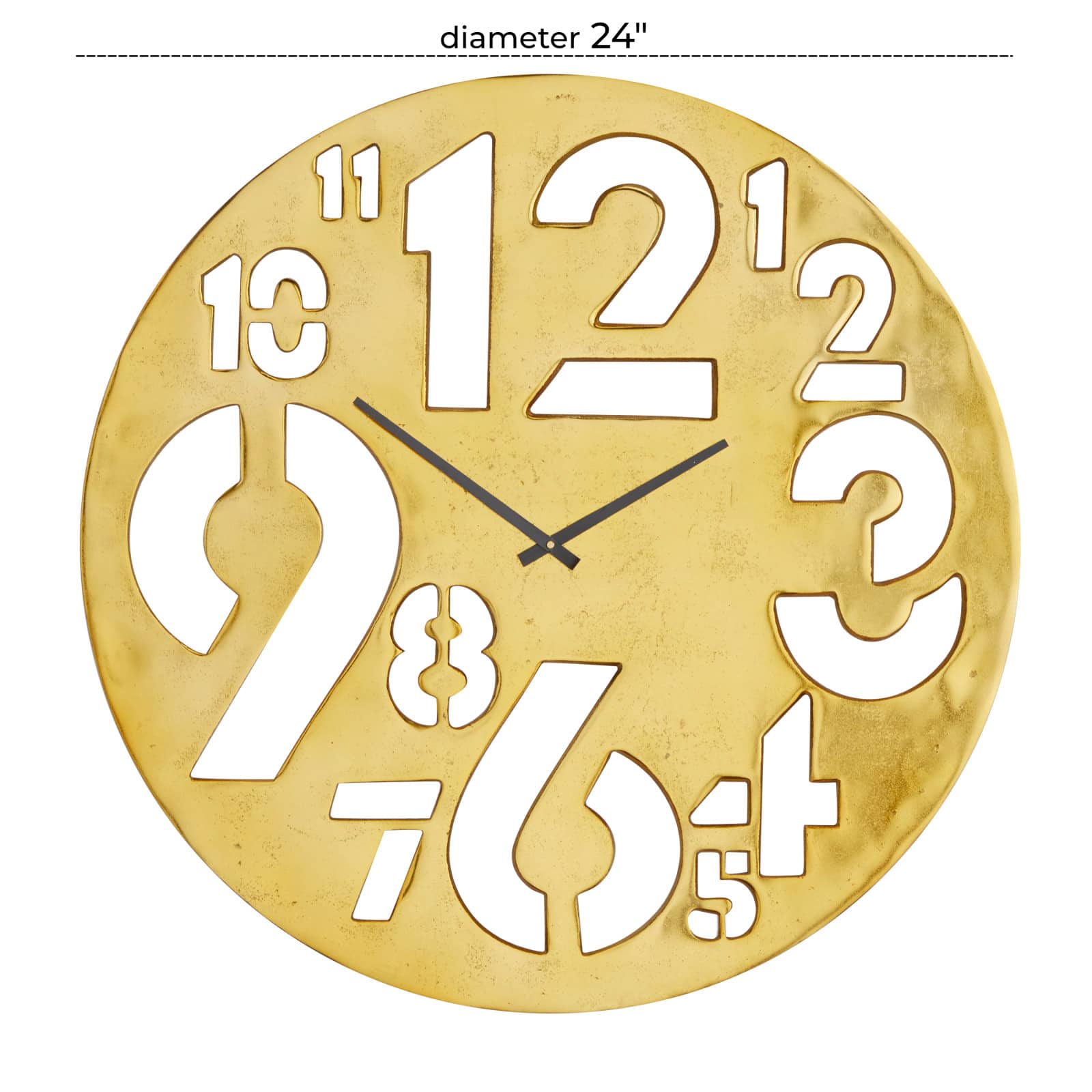 Gold Aluminum Contemporary Wall Clock, 24" x 24" x 2"