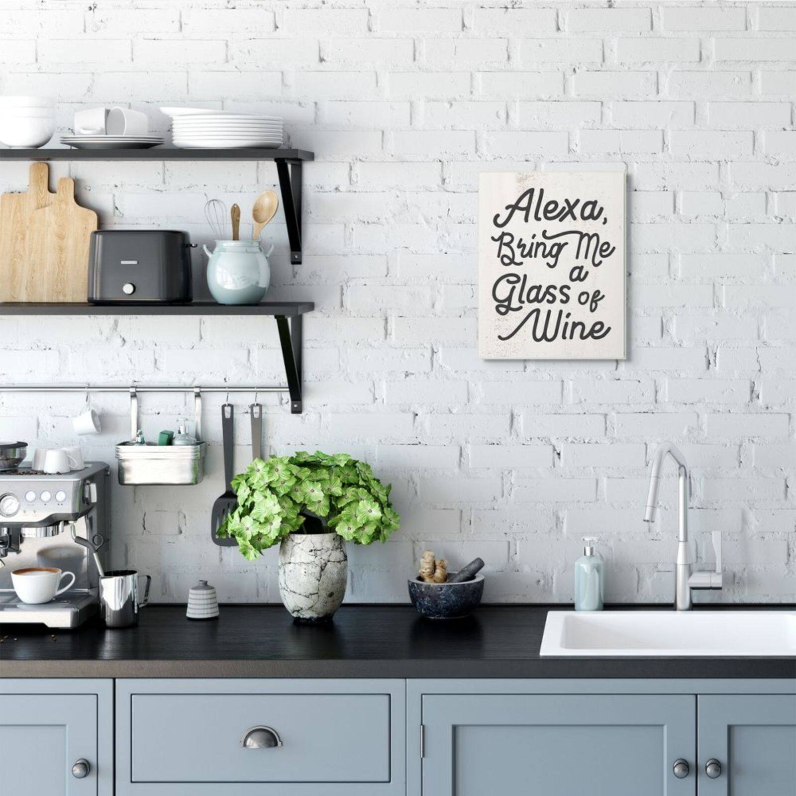 Stupell Industries Alexa Bring Me Wine Distressed Kitchen Wall Plaque