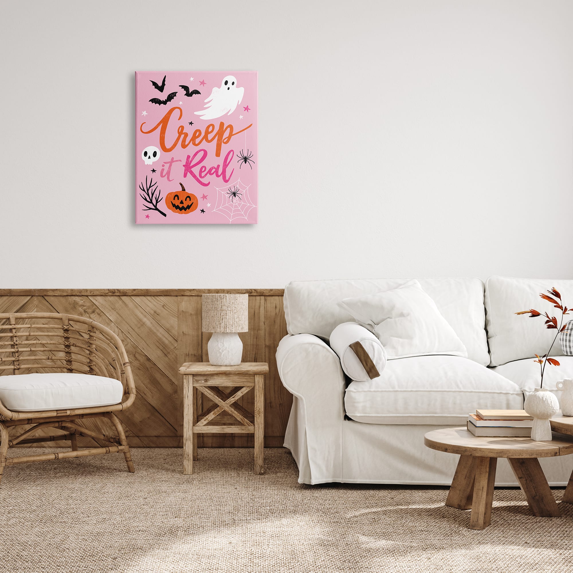 Stupell Industries Creep It Real Pink Halloween Phrase Canvas Wall Art