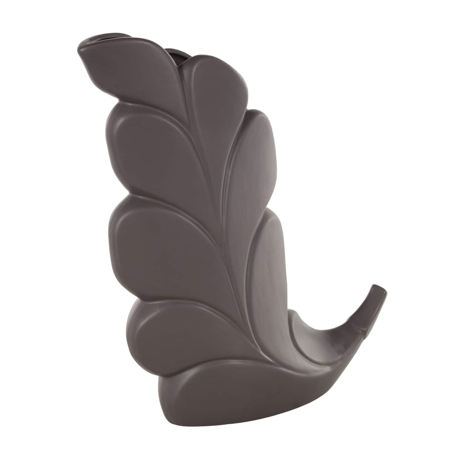15" Black Ceramic Leaf Slanted Vase