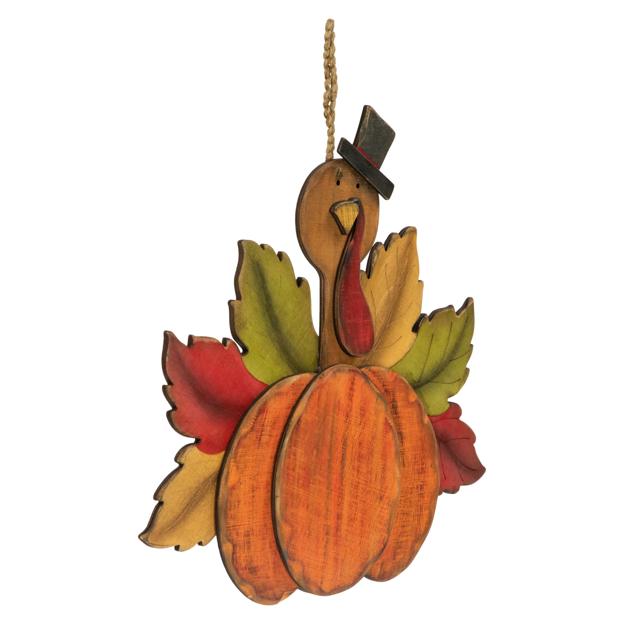 12" Turkey with Pumpkin Fall Harvest Hanging Decoration