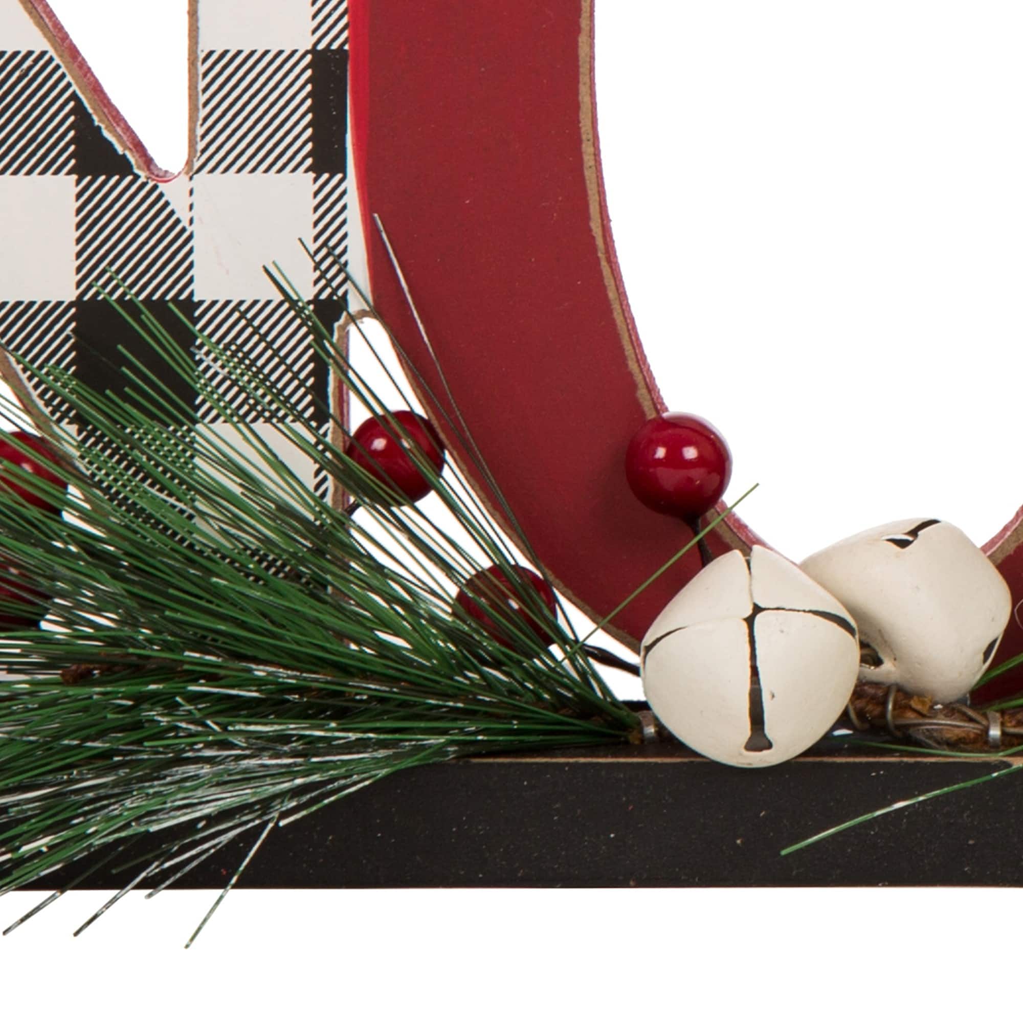 Glitzhome® 15" Wooden Plaid "NOEL" Tabletop Décor