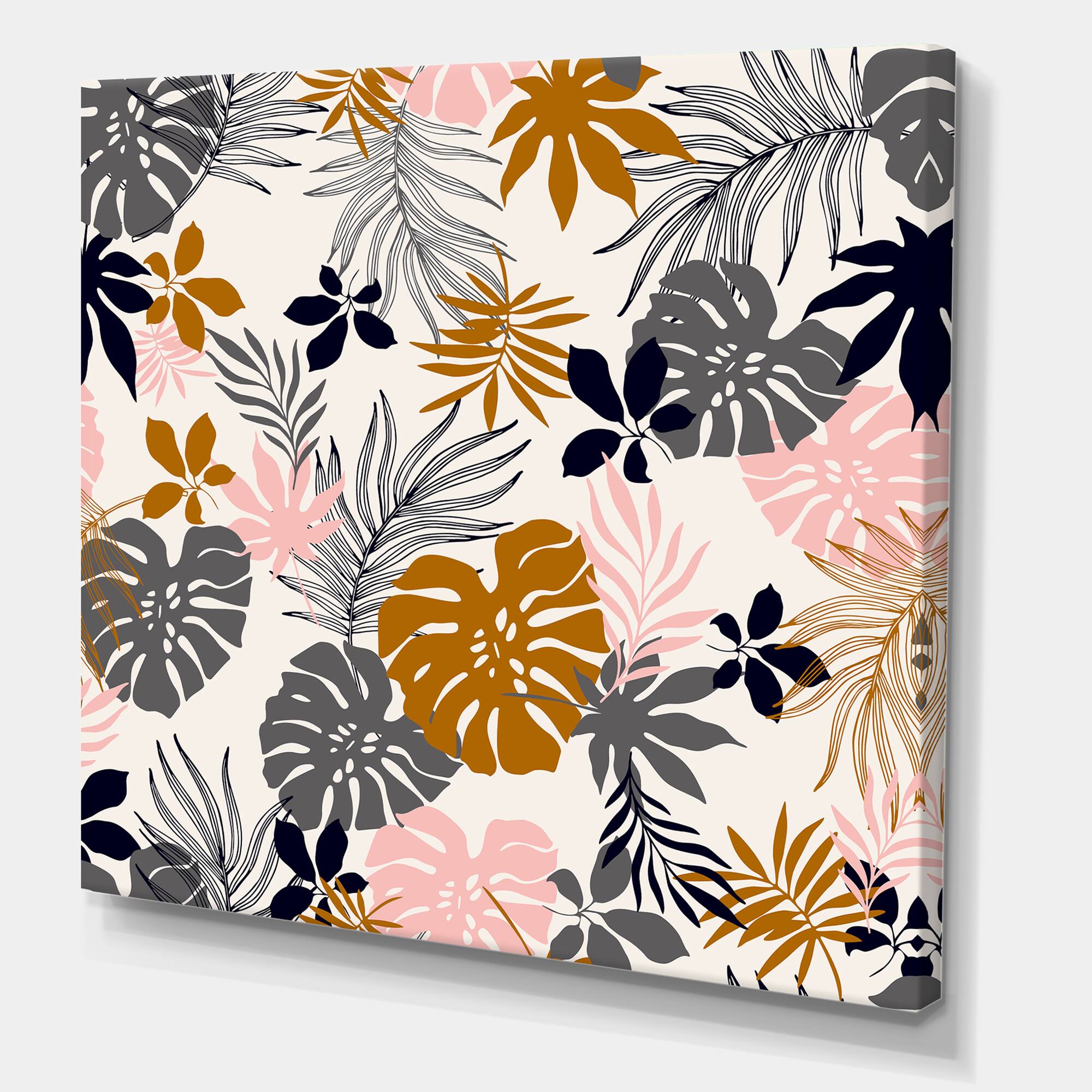 Designart - Tropical Naturepalm Monstera Leaves In Silhouette - Traditional Canvas Wall Art Print