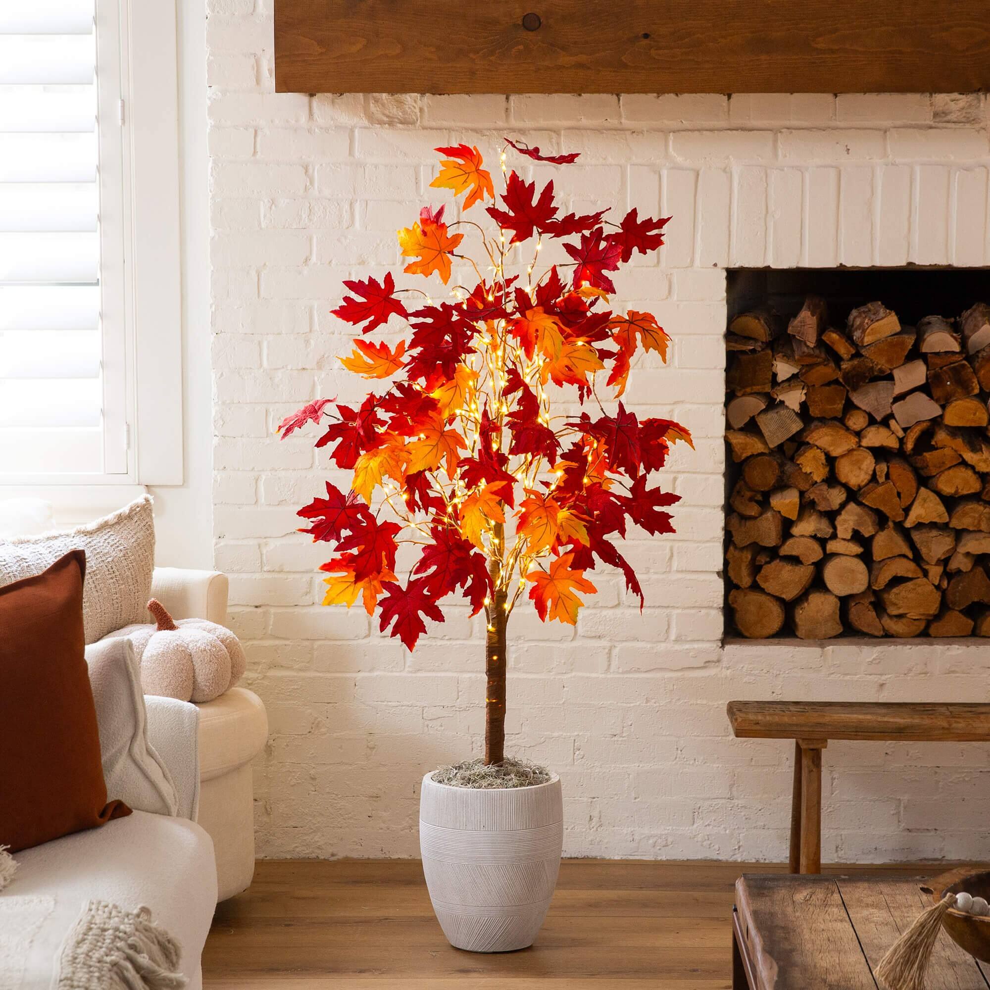 5ft. Pre-Lit Autumn Weeping Maple Artificial Fall Tree with 240 Warm White LED Lights