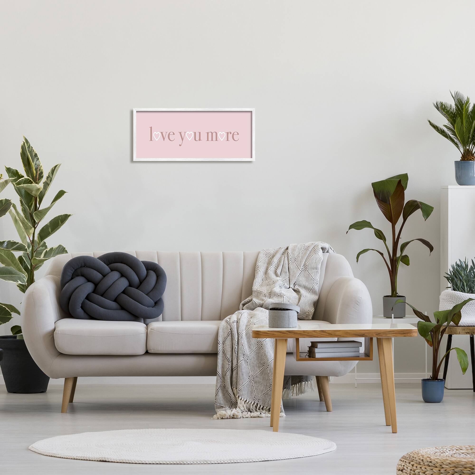 Stupell Industries Soft Pink Love You More Phrase Heart Shapes in White Frame Wall Art