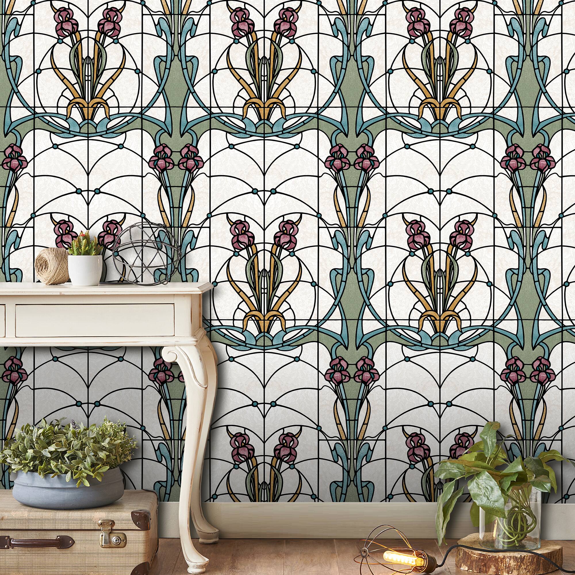 Designs Direct Floral Stained Glass Flower Wallpaper