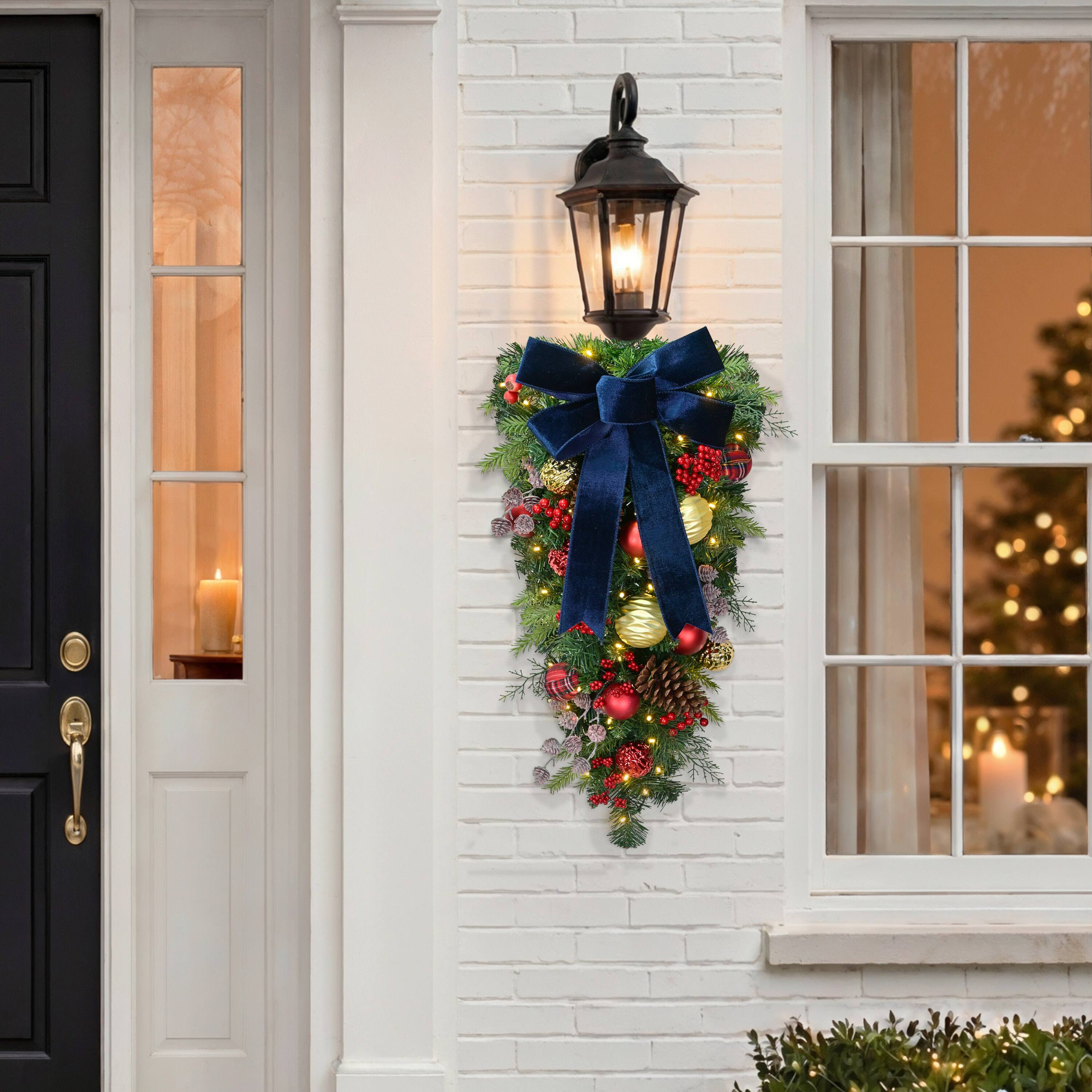 Puleo International 28" Pre-Lit Ornaments & Pinecones Artificial Teardrop Swag