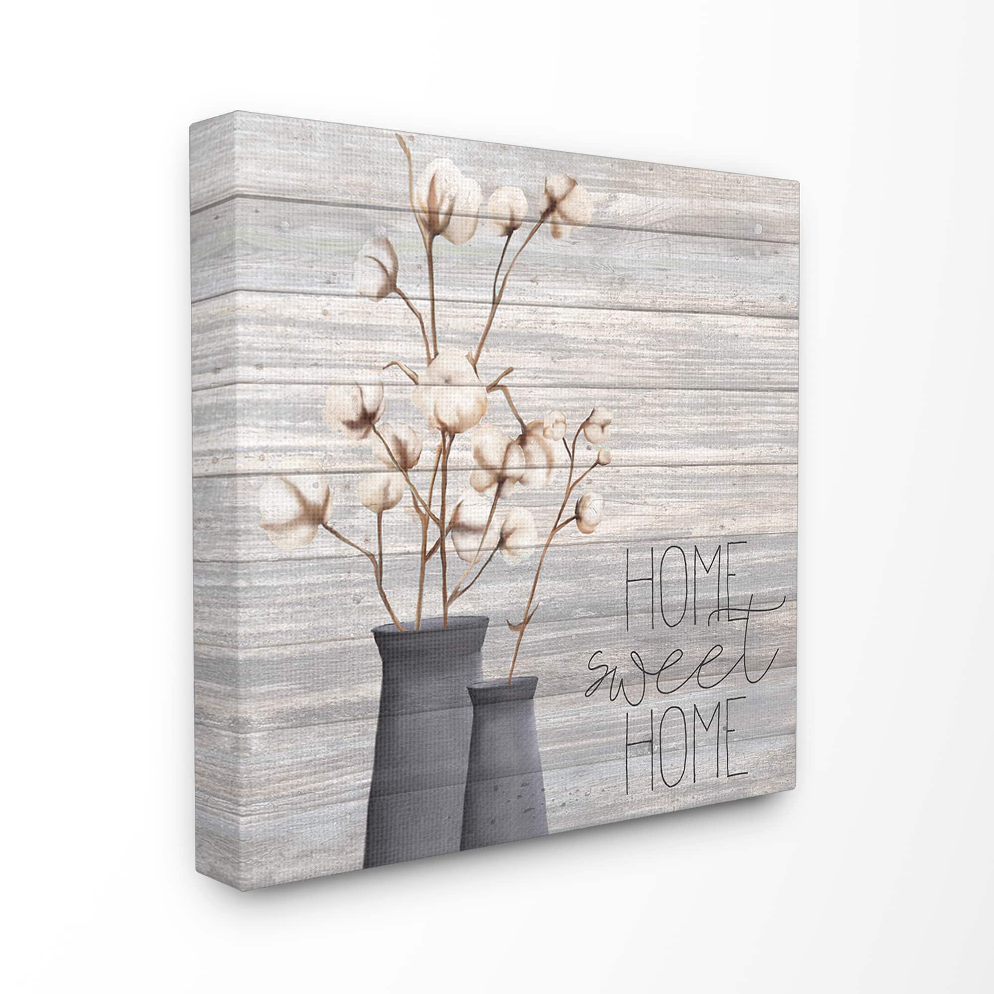 Stupell Industries Home Sweet Home Cotton Flowers in Vase Wall Art