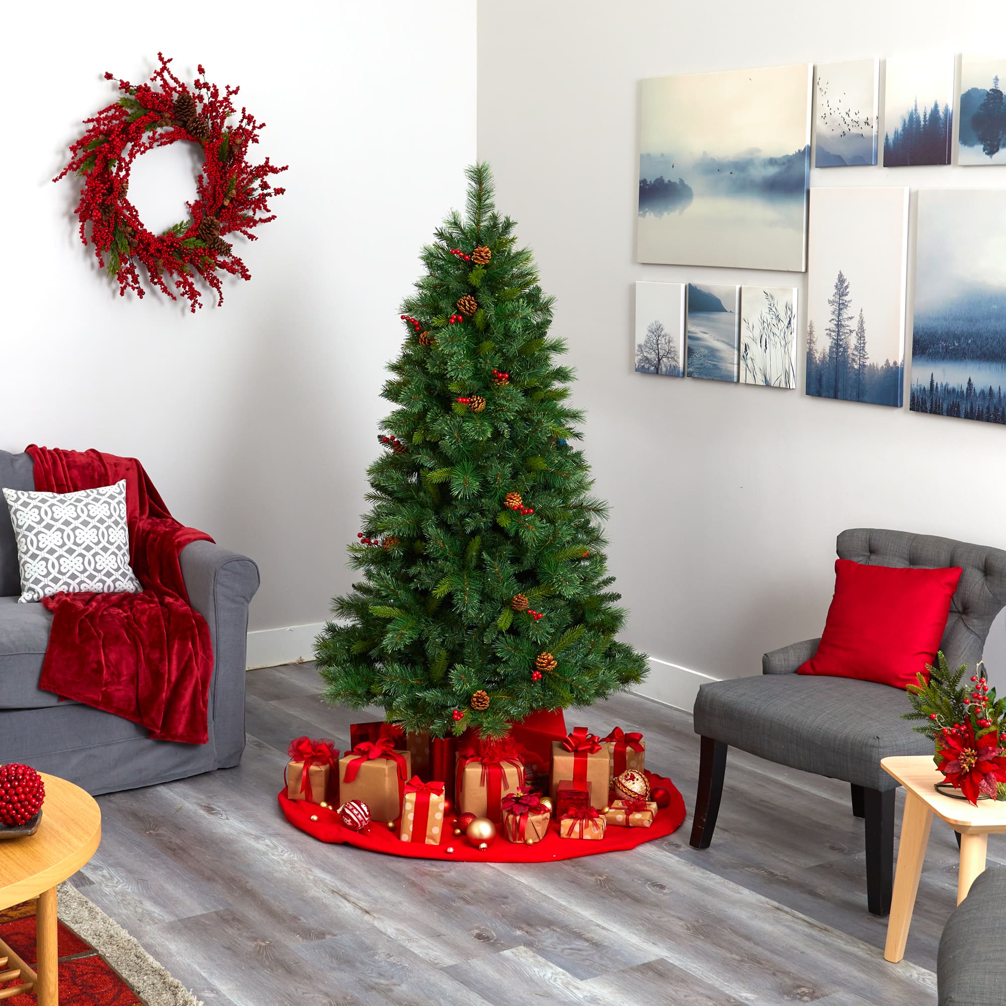 6ft. Pre-Lit Aberdeen Spruce Artificial Christmas Tree, Clear LED Lights