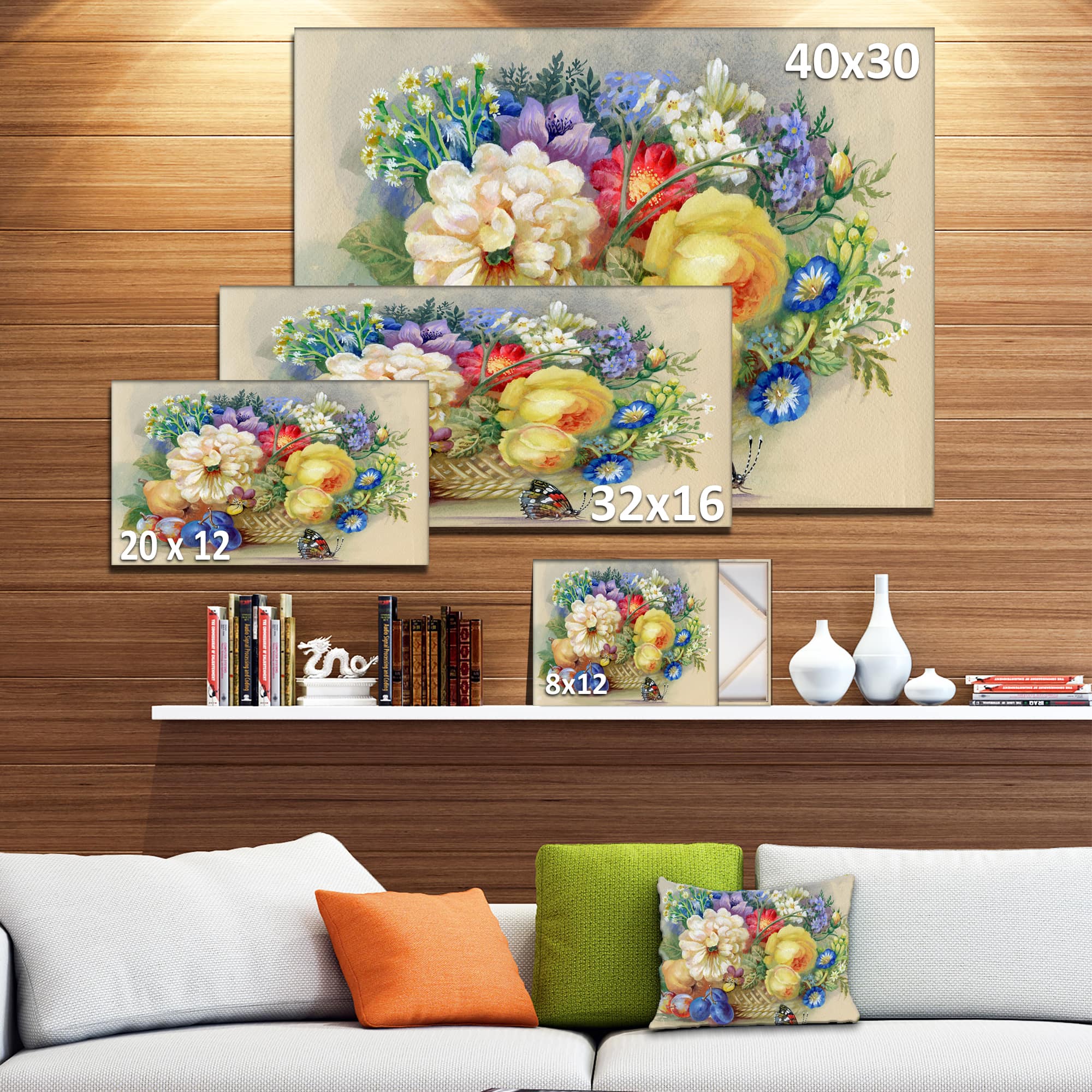 Designart - Bunch of Flowers and Fruits - Large Floral Wall Art Canvas