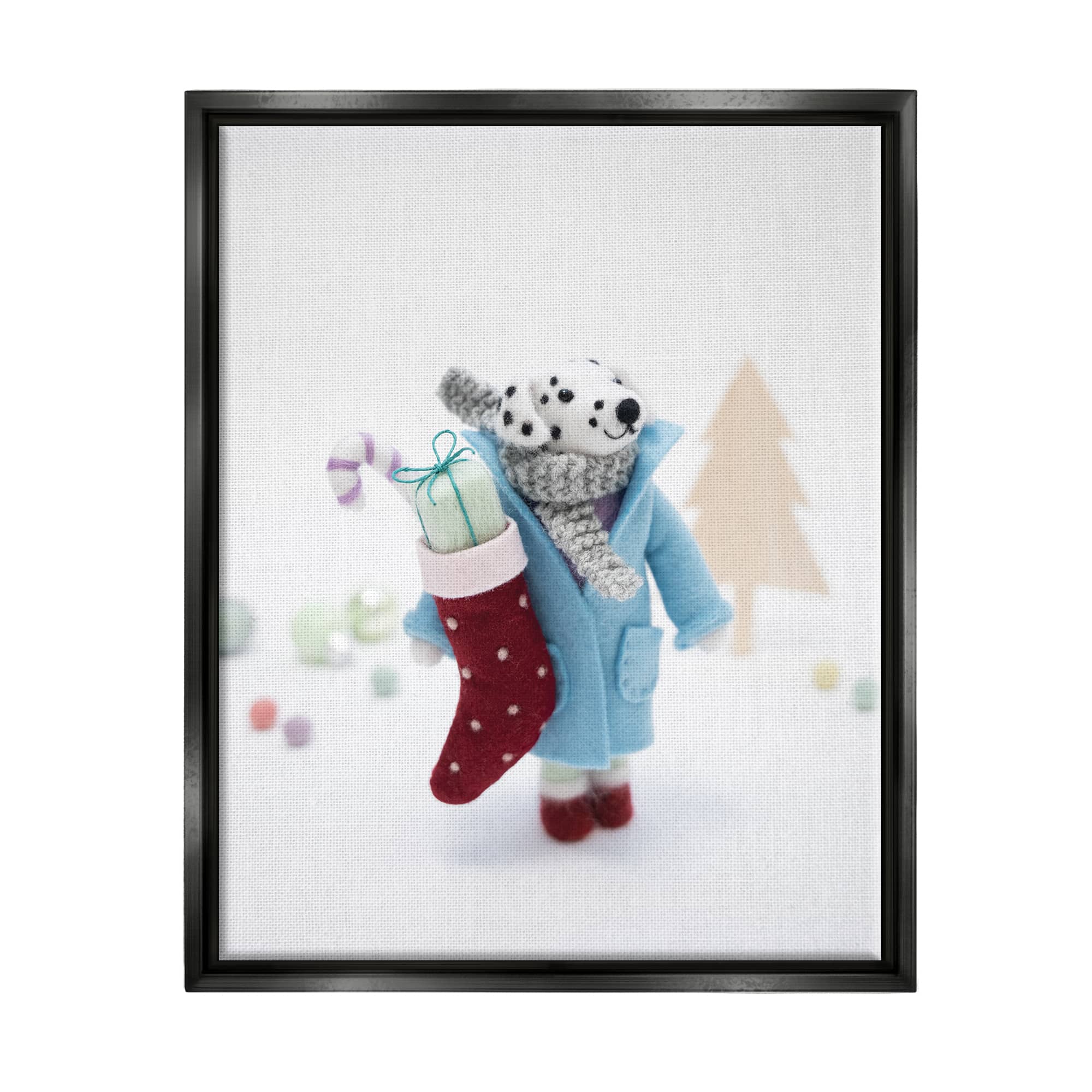 Stupell Industries Dalmatian Christmas Stocking Scene Framed Floater Canvas Wall Art