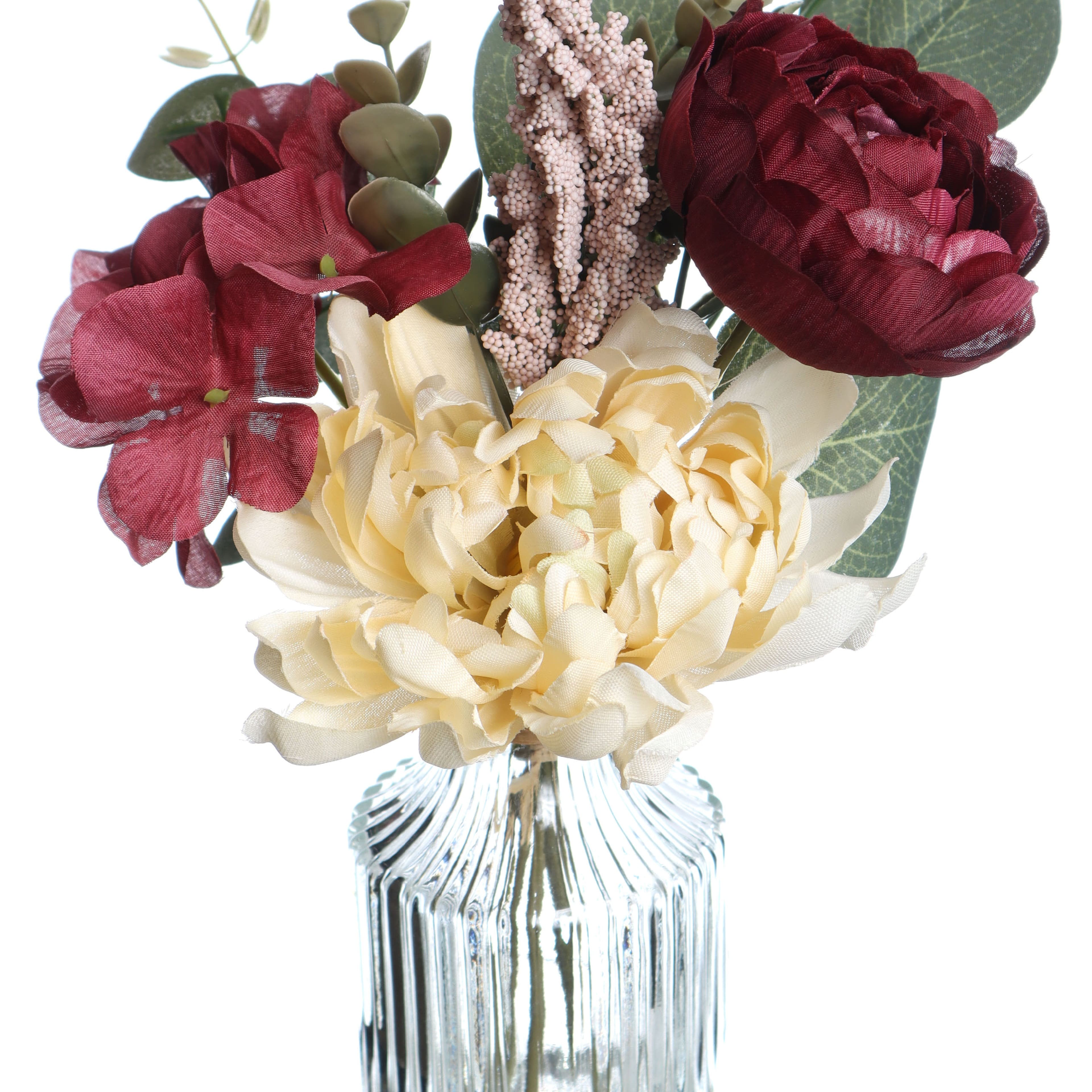11" Burgundy Hydrangea Mum Mix in Glass Vase by Ashland®