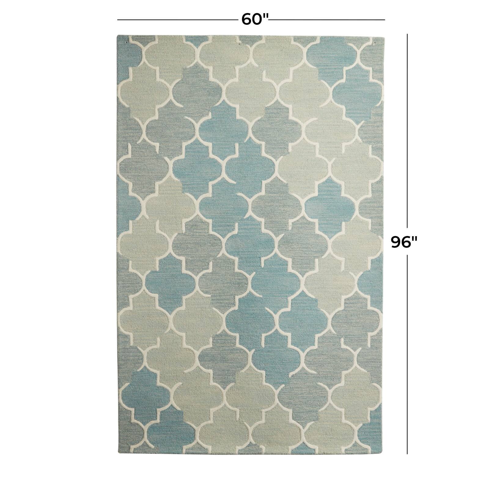 Blue Wool Modern Hand Hooked Rug, 5ft. x 8ft.