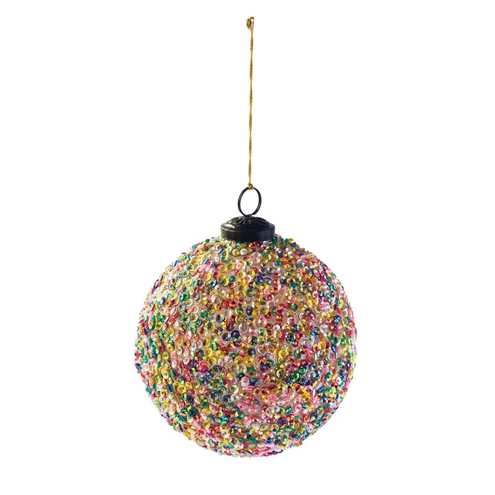 Hello Honey® 5" Multicolor Glass Ball Ornament with Sequins