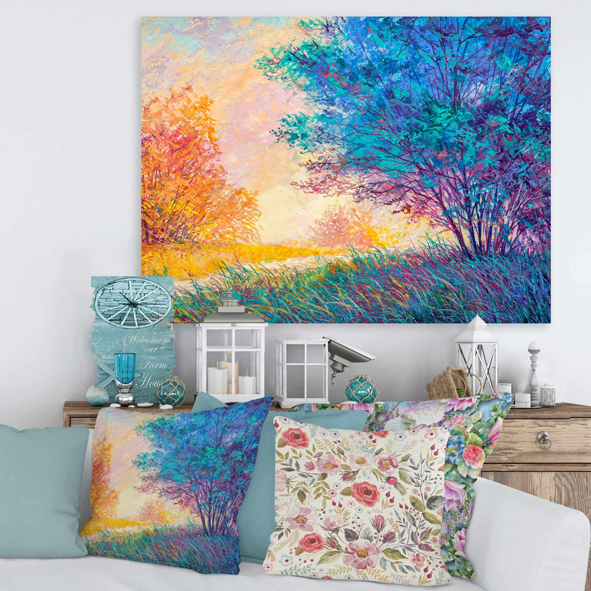 Designart - Sunset In Autumnal Landscape - Traditional Canvas Wall Art Print