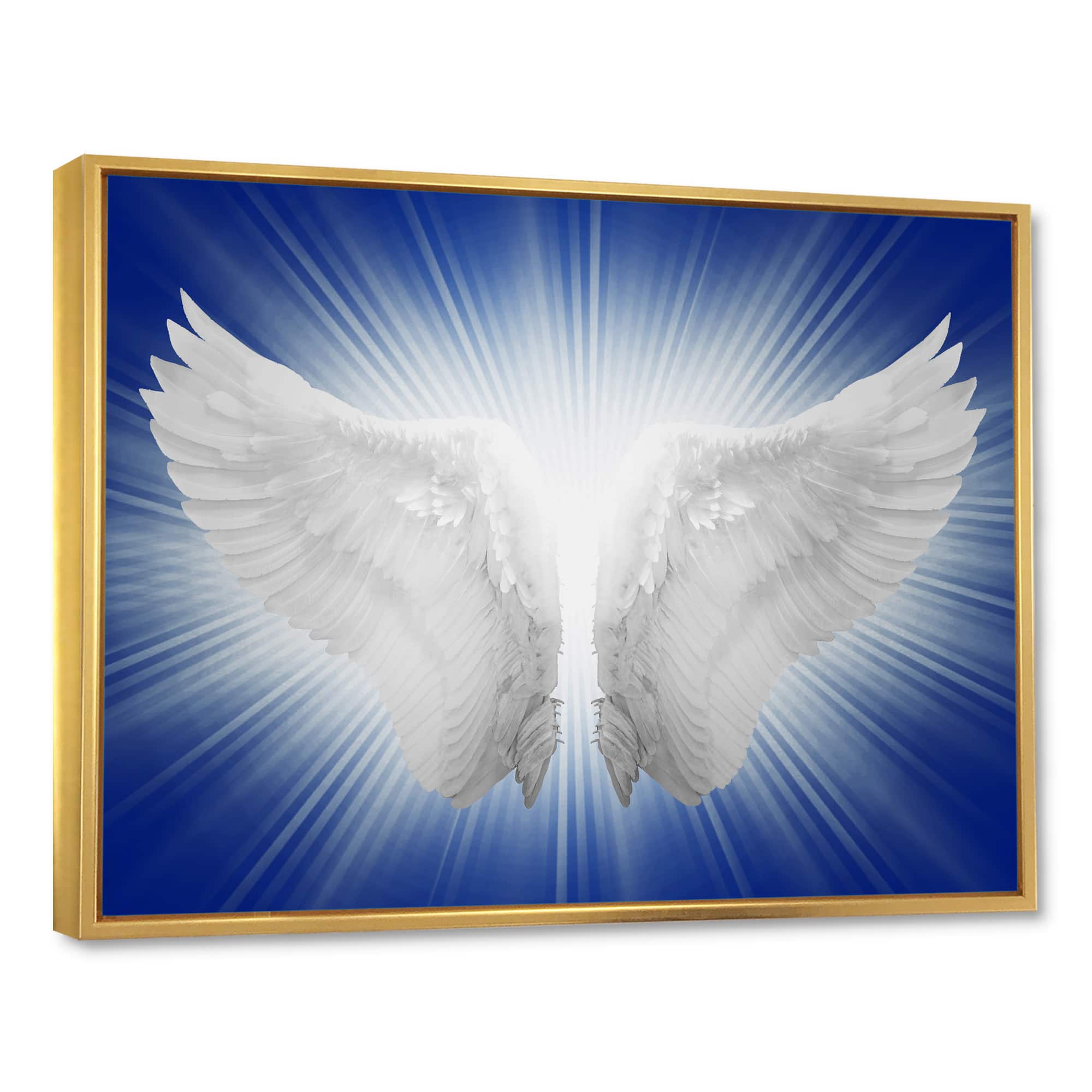Designart - Angel Wings on Blue Background - Abstract Framed Canvas Art Print