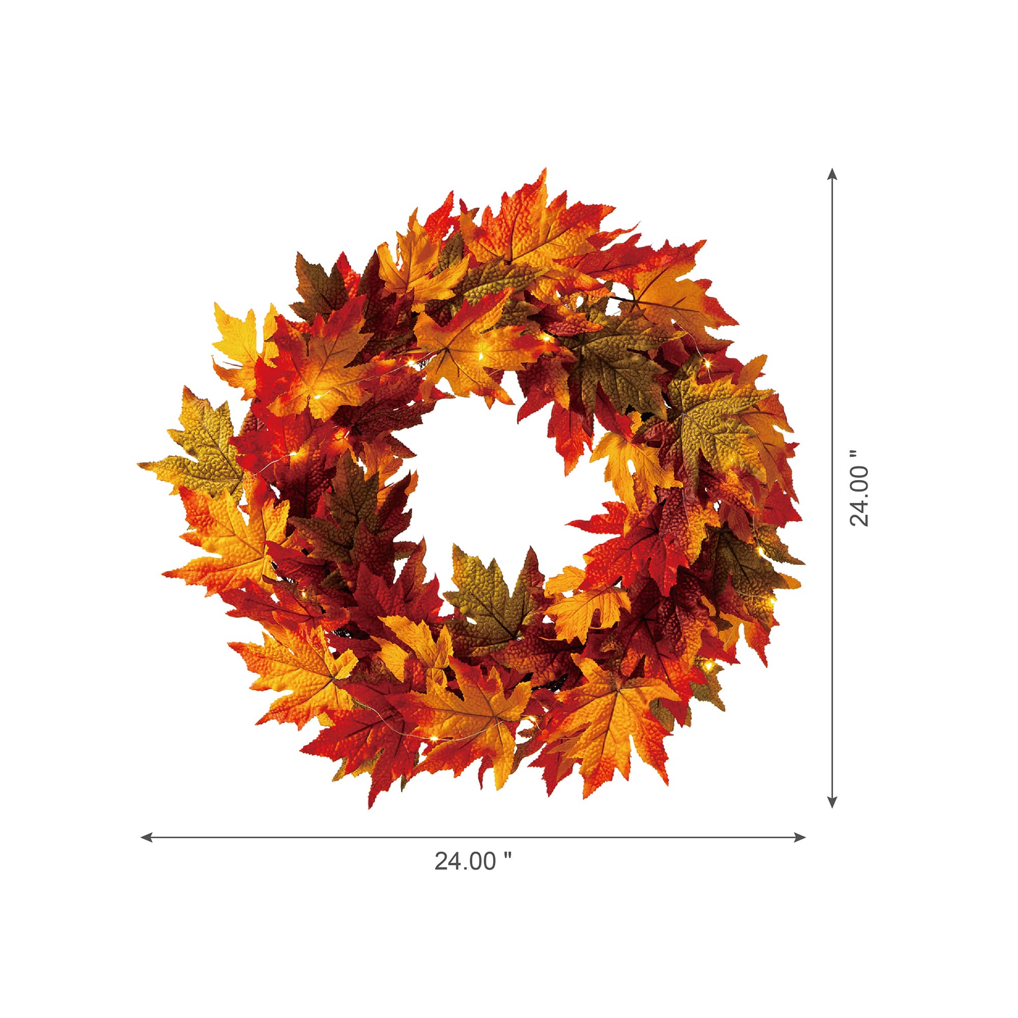 Glitzhome® 24" Fall Lighted Maple Leaves Wreath with Timer