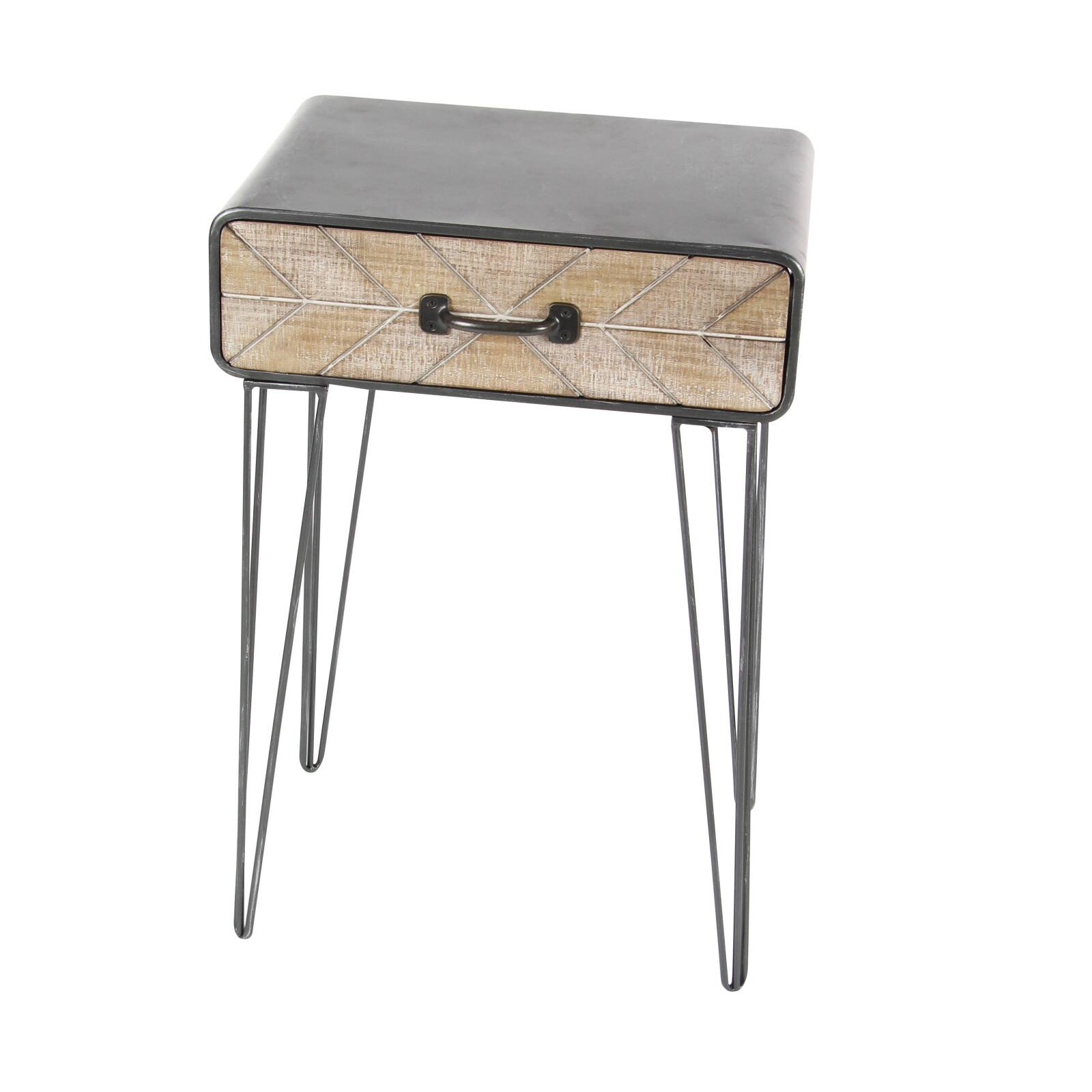 2ft. Black Iron and Wood Modern Accent Table