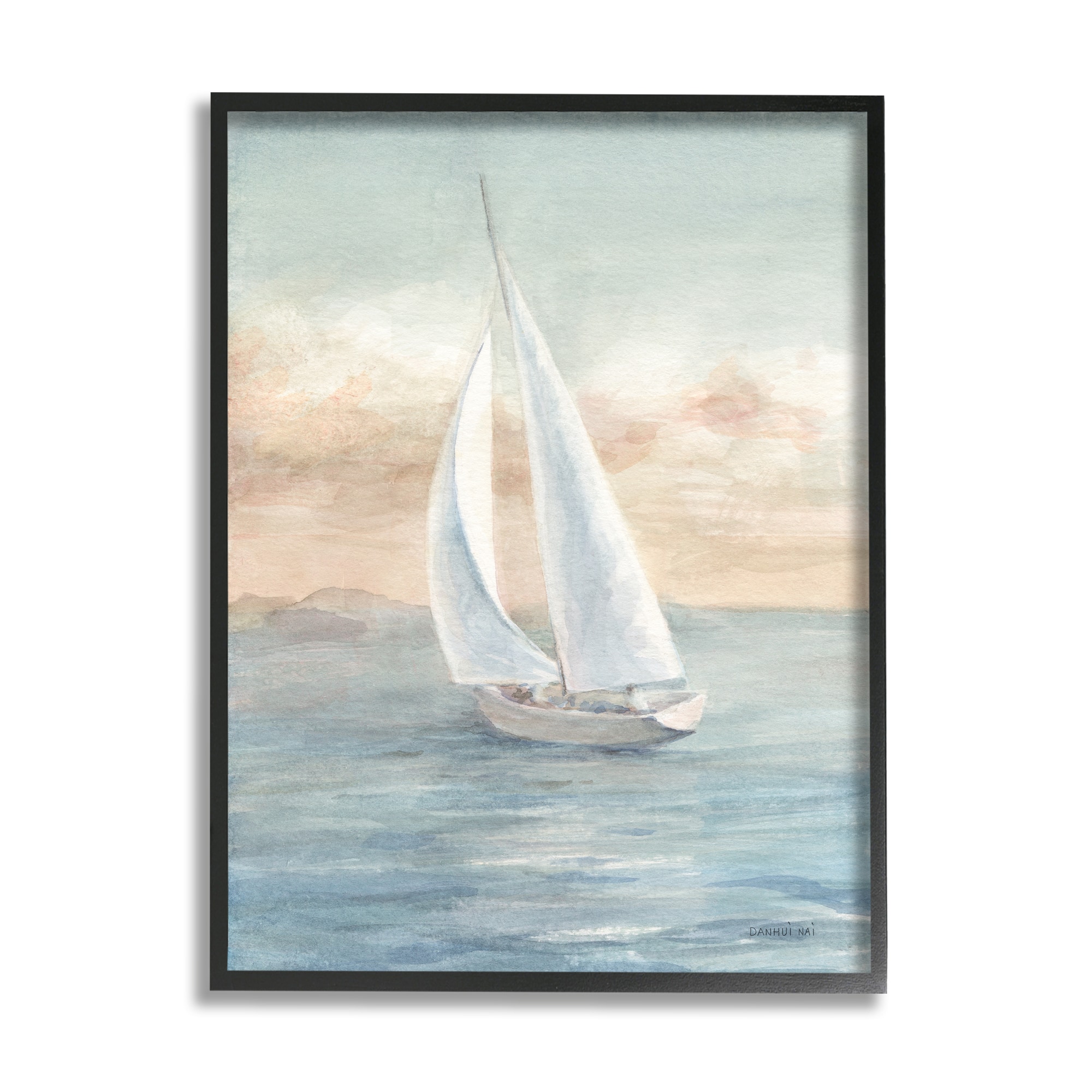Stupell Industries Morning Sunrise Sailboat Soft Pink Contemporary Ocean Sky Framed Wall Art