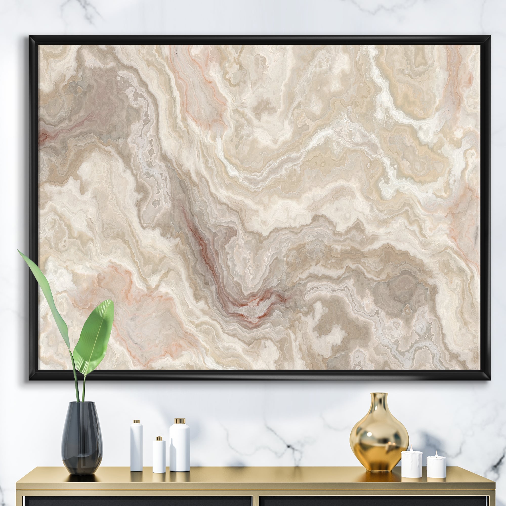 Designart - White Onyx Natural White Marble - Glam Framed Canvas Wall Art Print