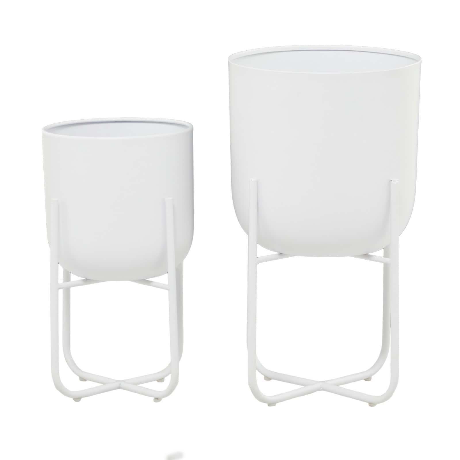 CosmoLiving by Cosmopolitan White Metal Planter with Removable Stand Set