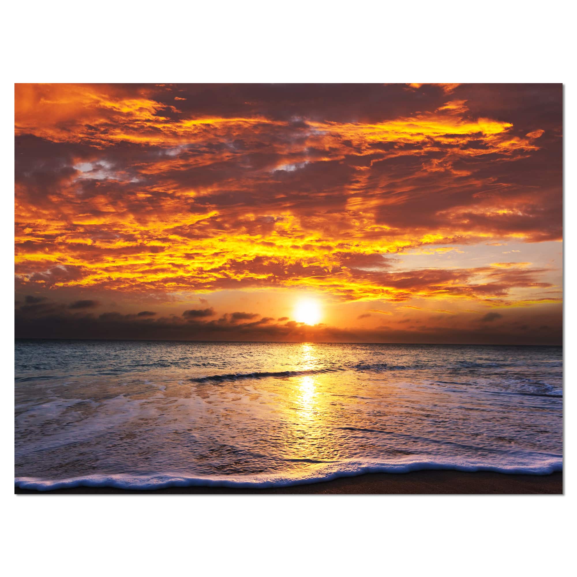 Designart - Yellow Sunset above Foaming Waves