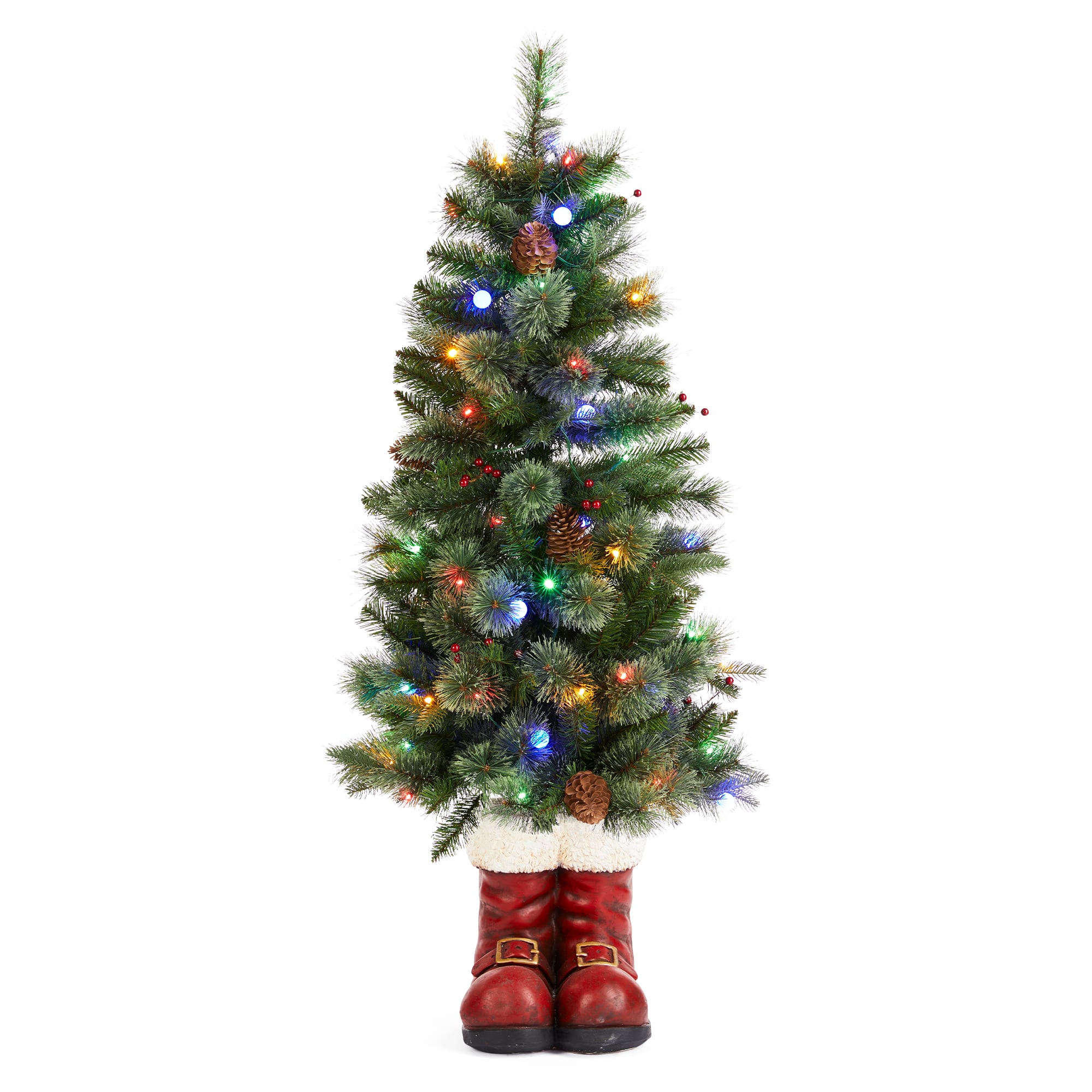 Glitzhome® 4.5ft Christmas Santa Boots Porch Tree, Multi-color LED Lights in Green | 26" x 26" x 54" | Michaels®