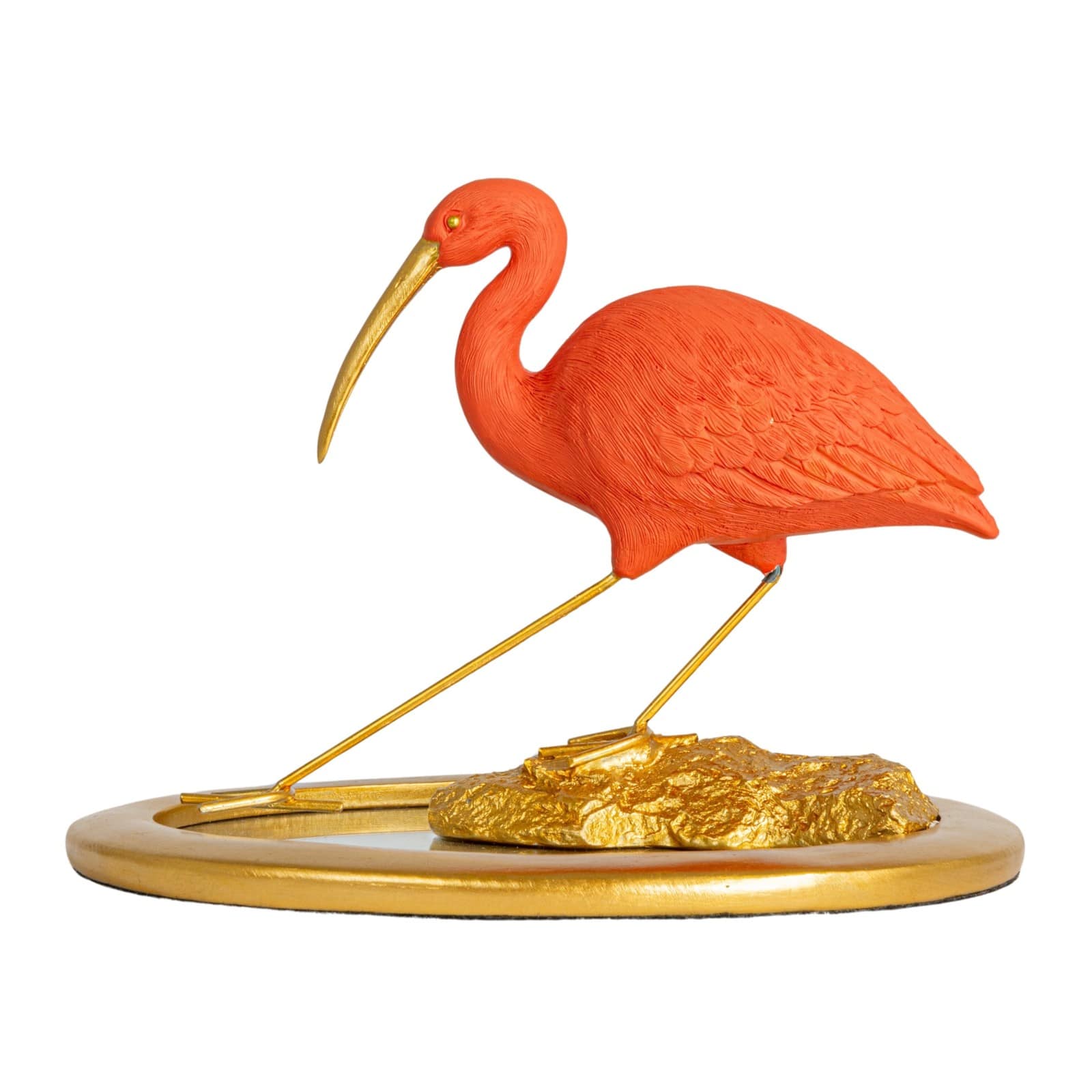 Hello Honey® 10" Coral & Gold Ibis on Mirrored Tray