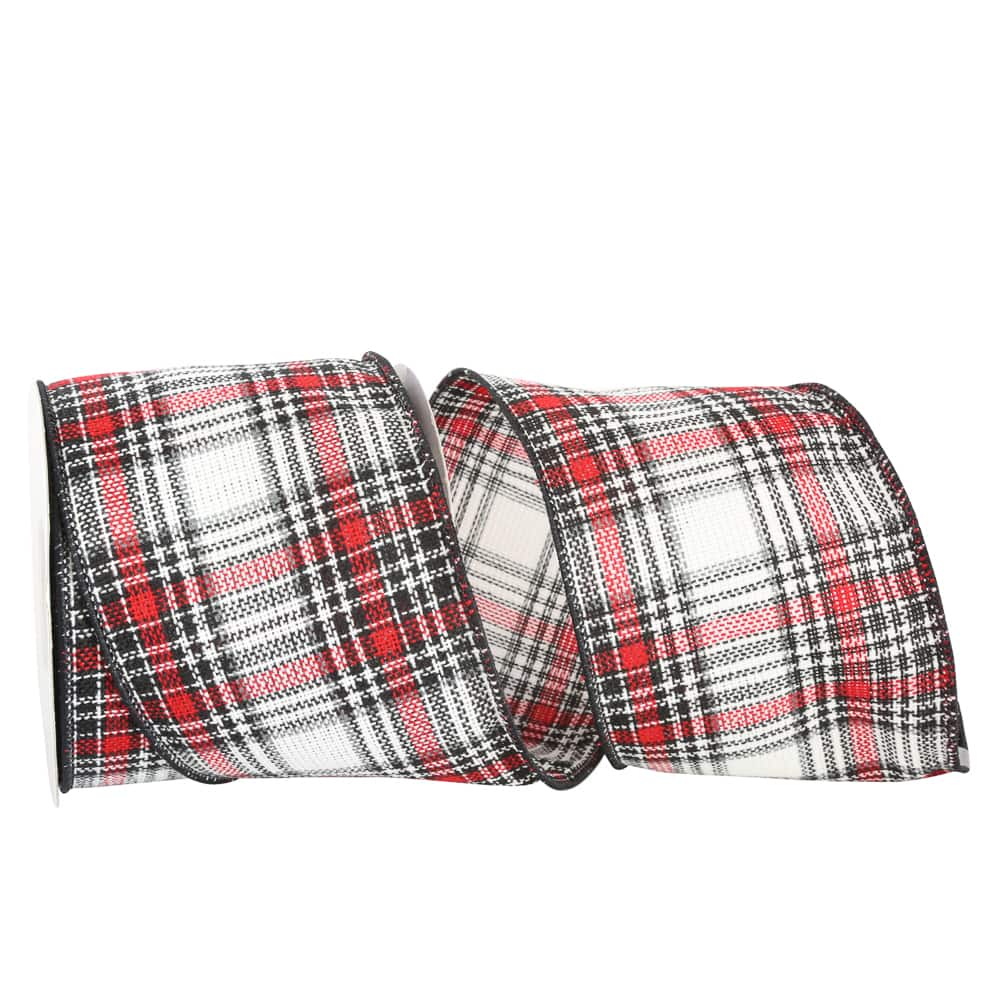 JAM Paper 4" x 10yd. Wired Lauren Stitches Plaid Ribbon