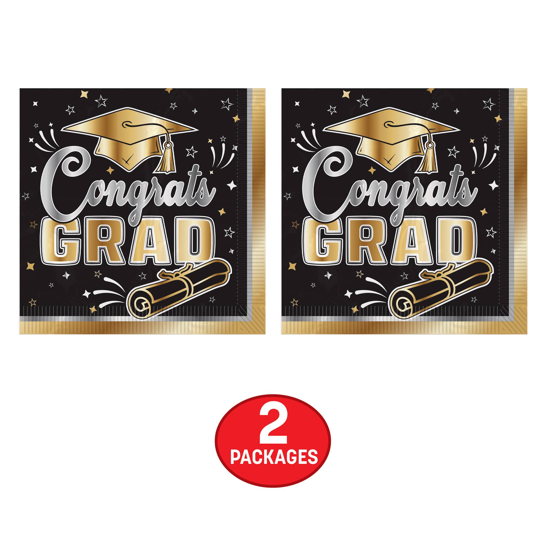 Beistle 6.5" x 6.5" Black & Gold Graduation 2-Ply Luncheon Napkins, 32ct.